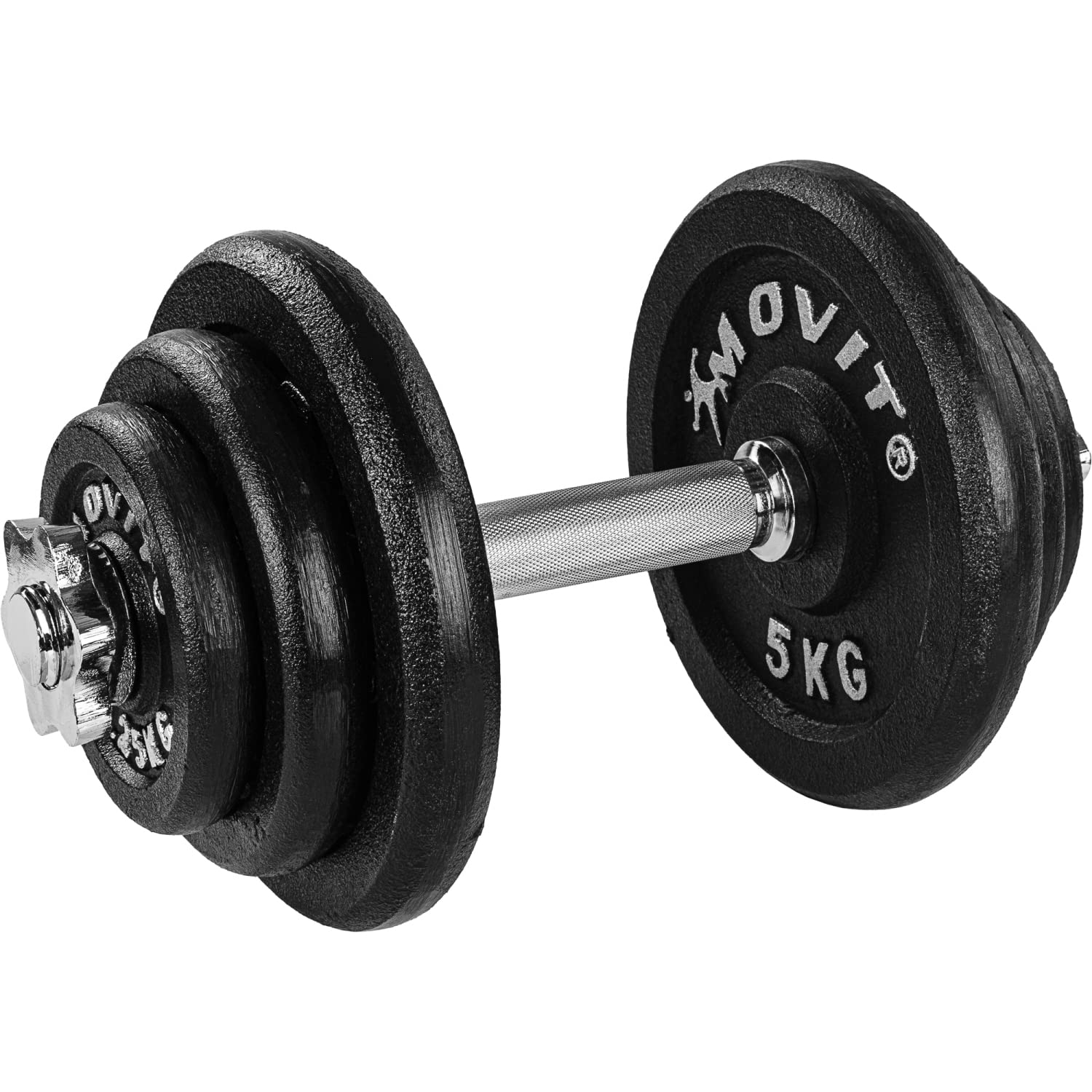 MOVIT Kurzhantel PRO Set, Gusseisen Hantel, 10kg, 15kg, 20kg, 25kg, 30kg, Stange 30mm Standardnorm, Griff gerändelt, Sternverschlüsse, Hantel Set Kurzhantelset Gewichte