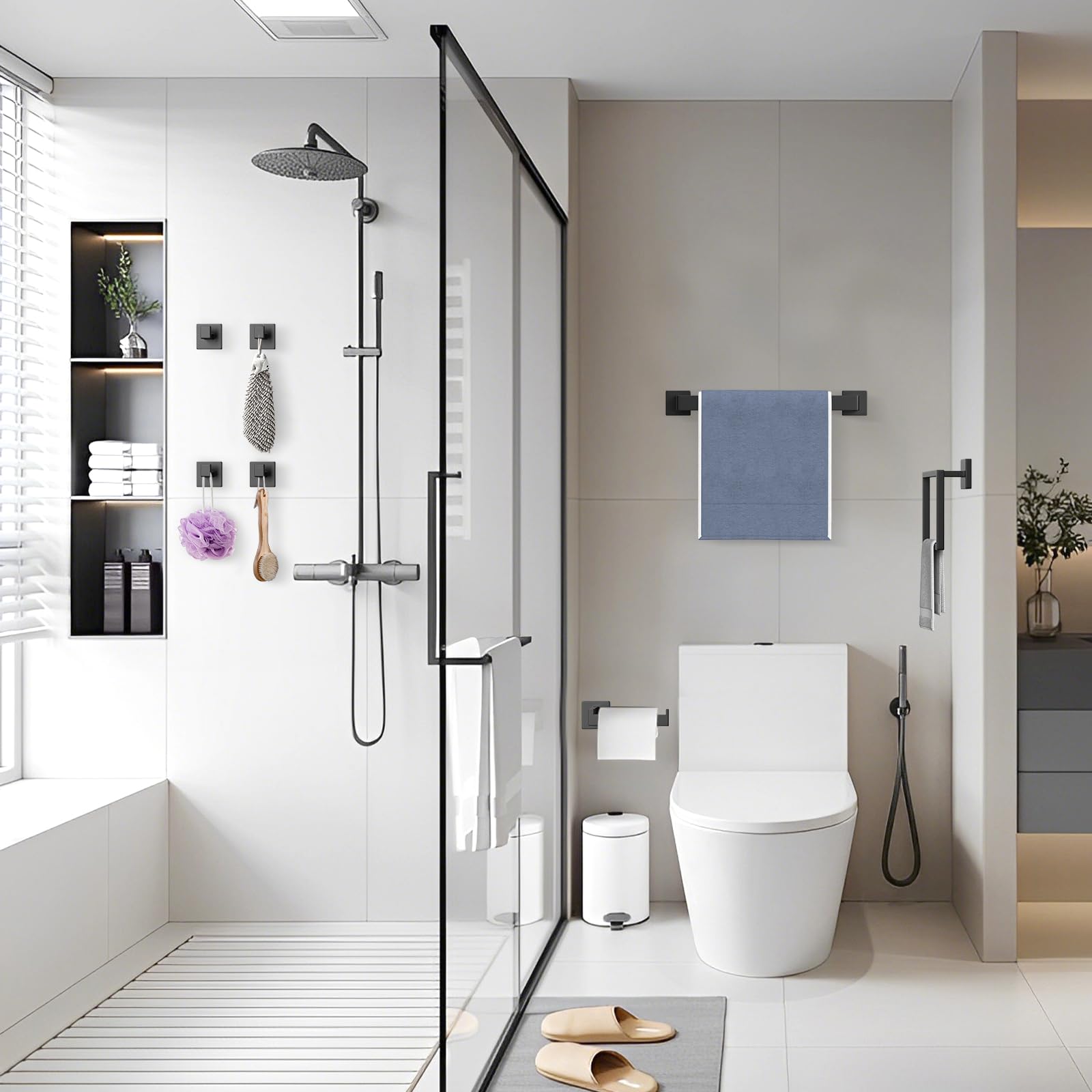 10-Pieces Matte Black Bathroom Accessories Set 16 Inch Bath Towel Bar Set SUS 304 Stainless Steel Bathroom Hardware — view 2