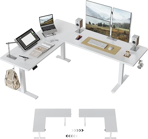 Miniatura 37 de Cubiker Escritorio de pie en forma de L – Escritorio eléctrico de altura ajustable de 63 x 55 pulgadas, mesa ergonómica para sentarse de pie con 3