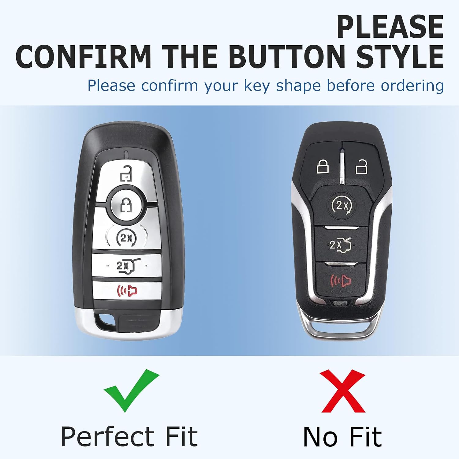 for Ford Key Fob Cover with Keychain, 5-Button, 2-Pack | Compatible with Edge Fusion Explorer Escape Expedition Mustang Cobra Bronco Sport Maverick F150 F250 F350