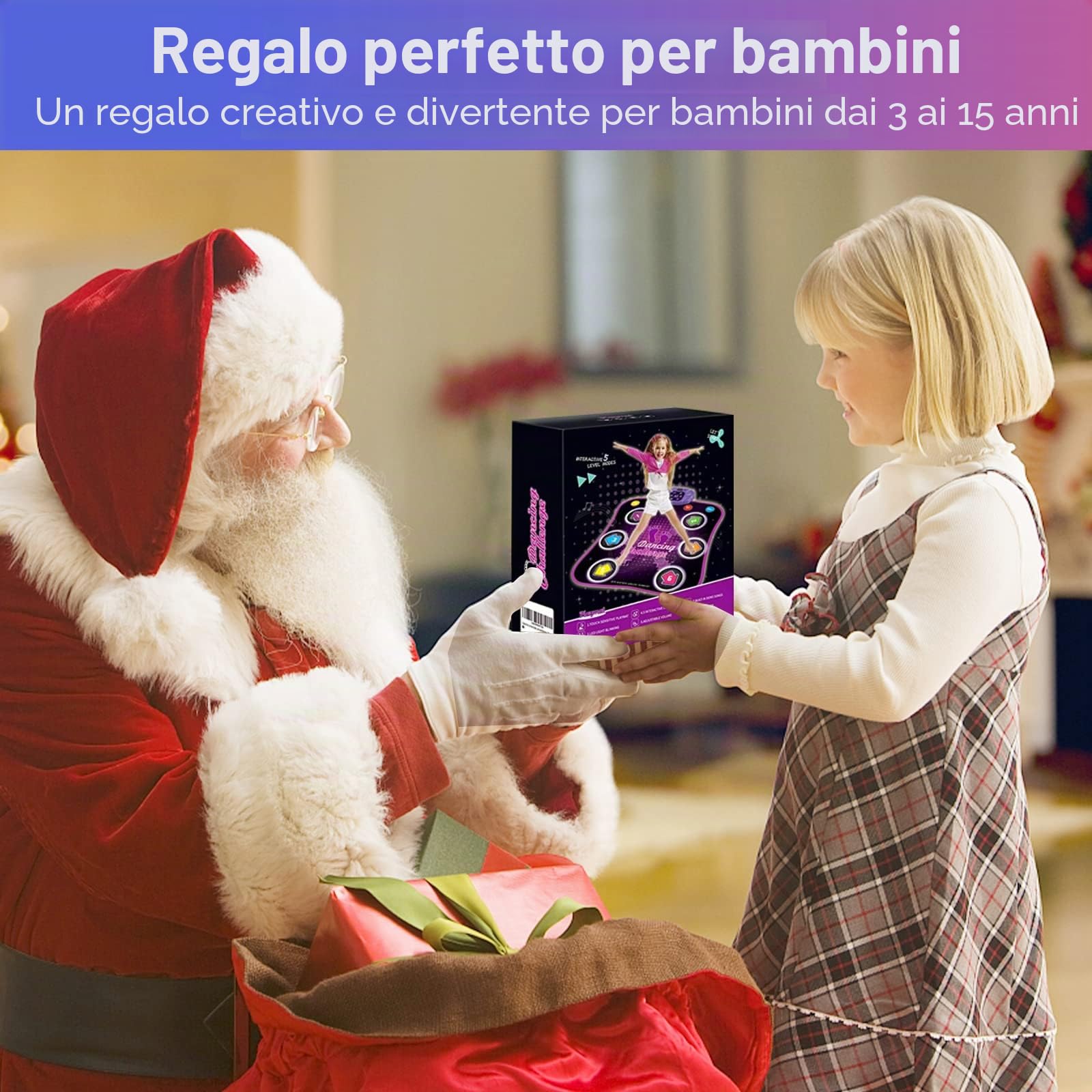 Bambini Tappetino da Ballo per 3 4 5 6 7 8+ Anni con Bluetooth, Bambina Tappeto da Ballo con 6 Luz Frecce, Elettronico Musica Dance Mat con Volume Regolabile per Regali di Natale