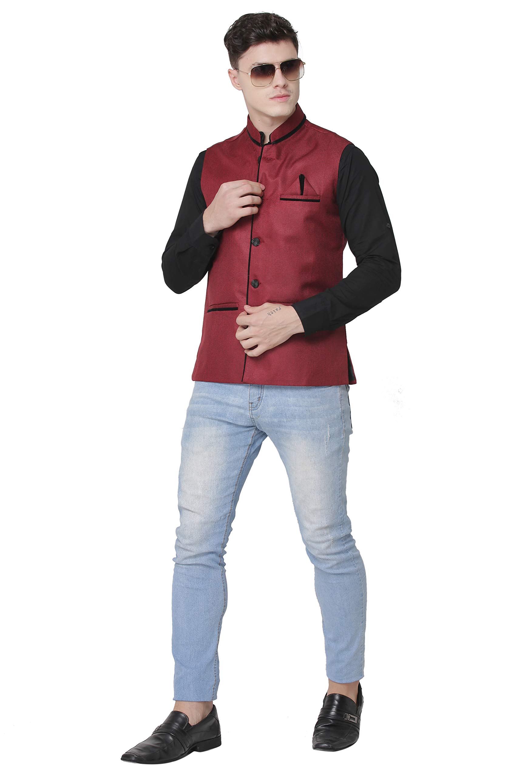 A P Creation Nehru Jacket Sleeveless Solid Men's Regular Fit Jute Ethnic Nehru Modi Jacket Or Waistcoat (38-42)-picture-36