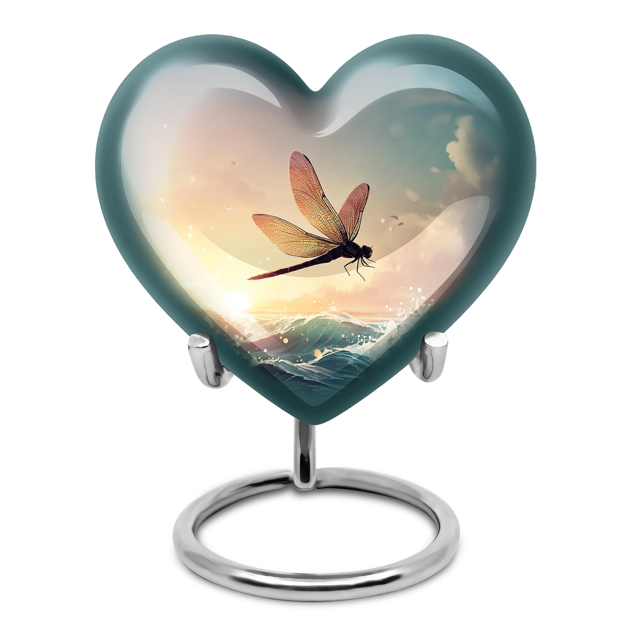 YATHABHISA Dragonfly urn Heart Shaped Urns for Ashes, Keepsake Urn for Human Ashes, Funeral Urns for Human Ashes, Memorial Gift for Mother, Grey, 3