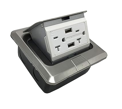 Pop Up Floor Box Countertop Box w/20A with 2 USB Charging Ports Receptacle-Stainless Steel (1 Pack)