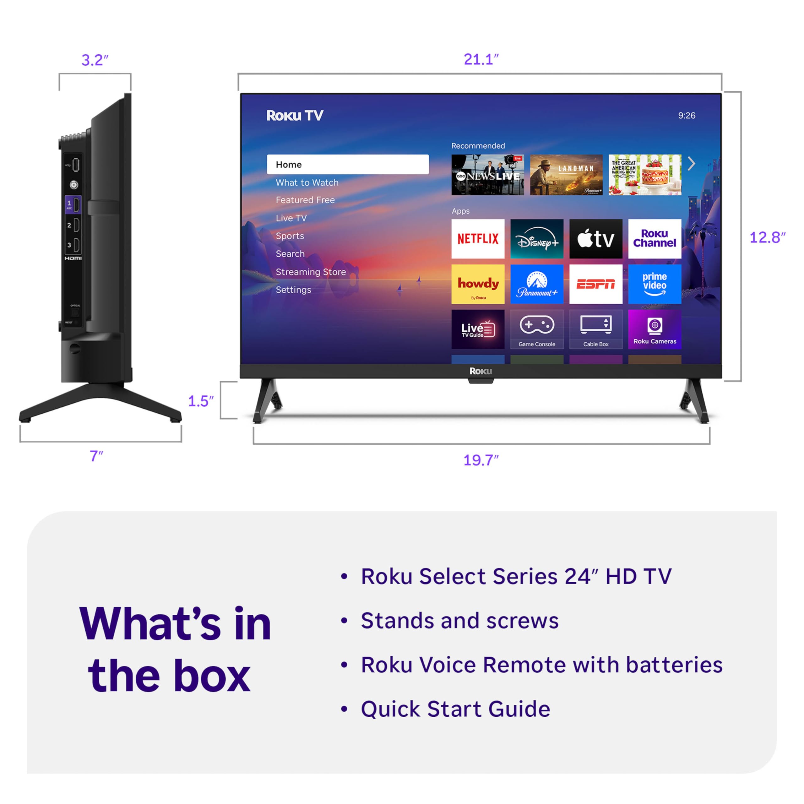 Roku Smart TV 2025 – 24-Inch Select Series, 720p HD TV – Roku TV with Voice Remote – Flat Screen LED Television with Wi-Fi for Streaming Live Local News, Sports, Family Entertainment
