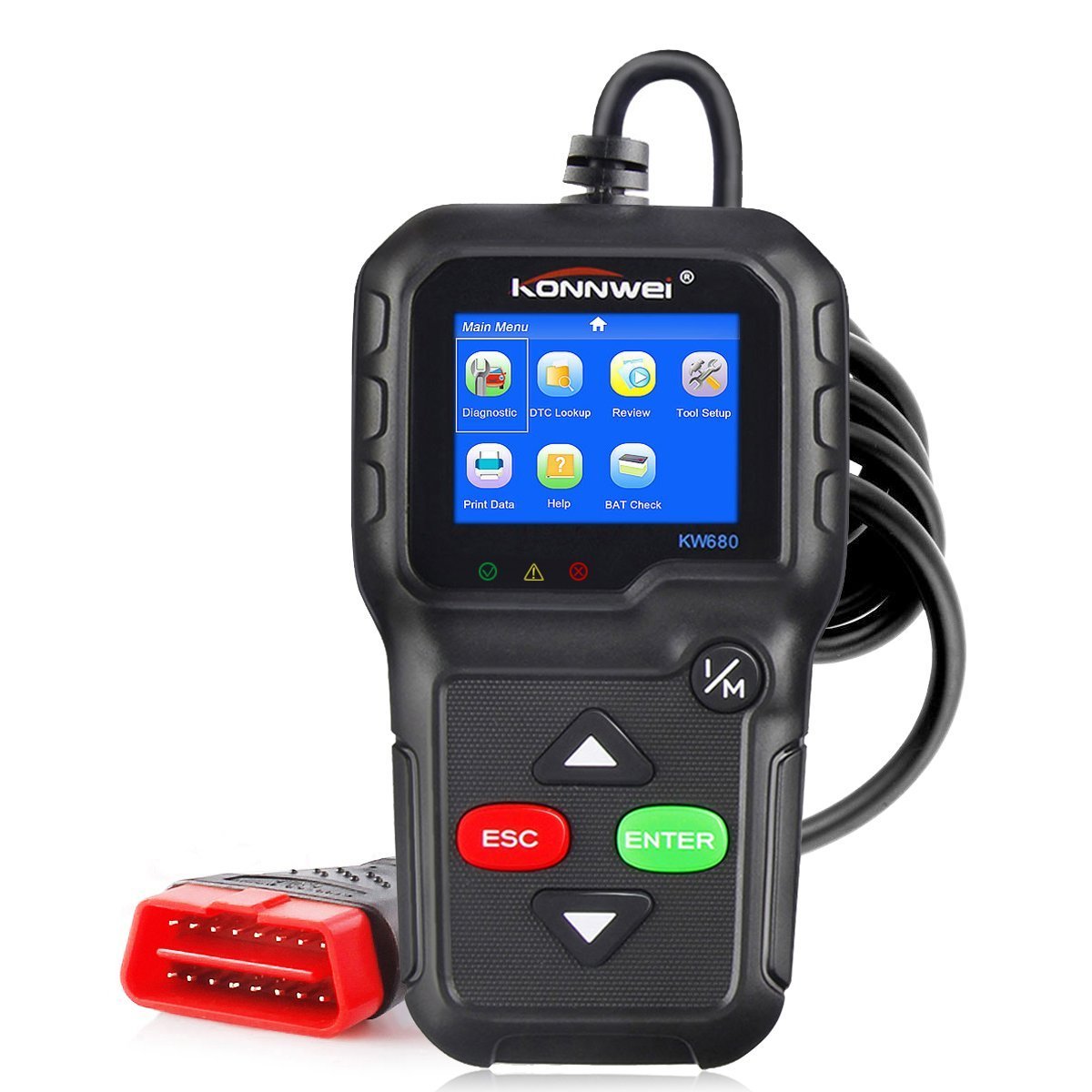 Skaner OBD2, uniwersalny skaner diagnostyczny OBD II CAN do odczytu błędów silnika samochodowego-skanowanie narzędzie do sprawdzania oświetlenia silnika KW680 z czujnikiem O2 i testem monitora pokładowego (czarny)