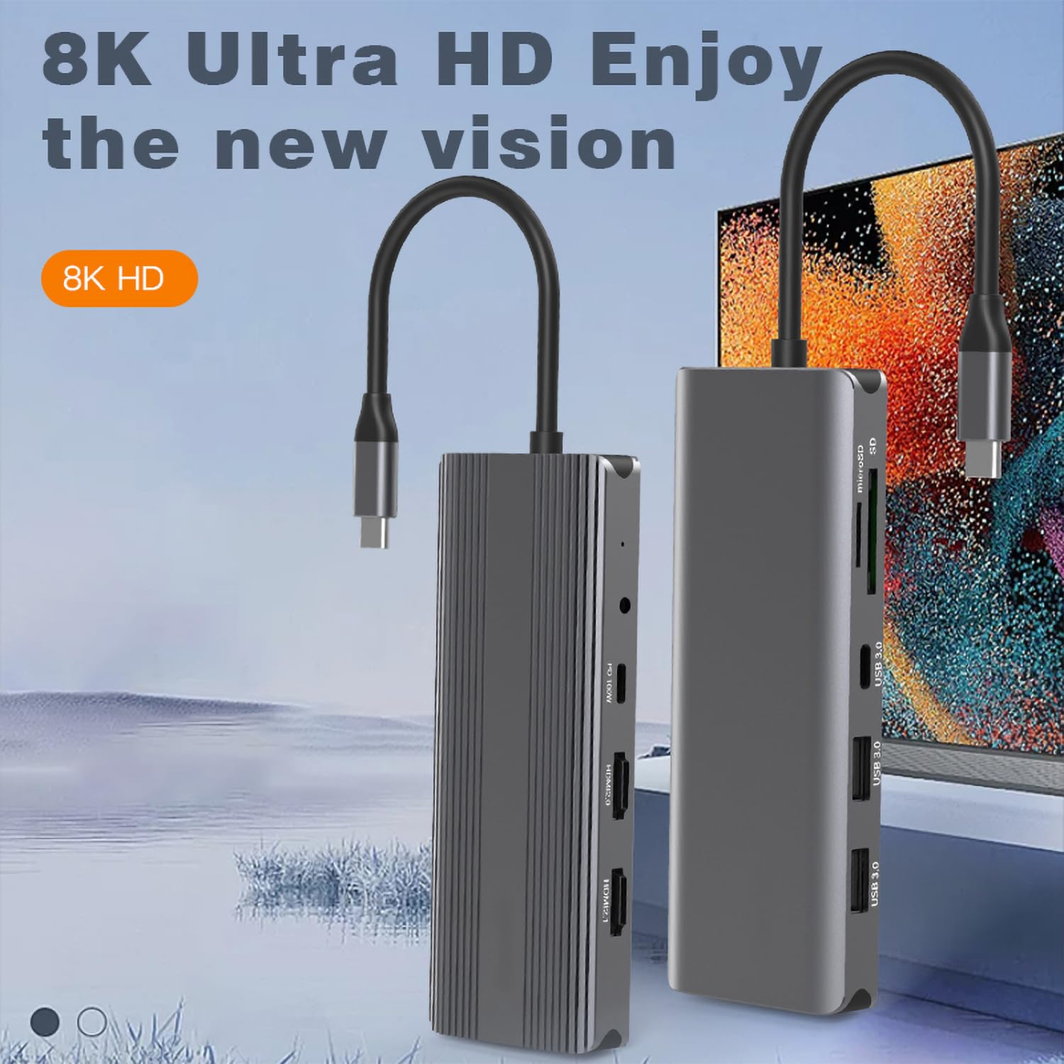 10 in 1 USB-C Dockingstation mit Dual 8K HDMI, 5Gbps USB 3.0, 100W PD Laden, Gigabit Ethernet, SD/TF Kartenleser, Audio, Kompatibel mit Windows/macOS/Linux