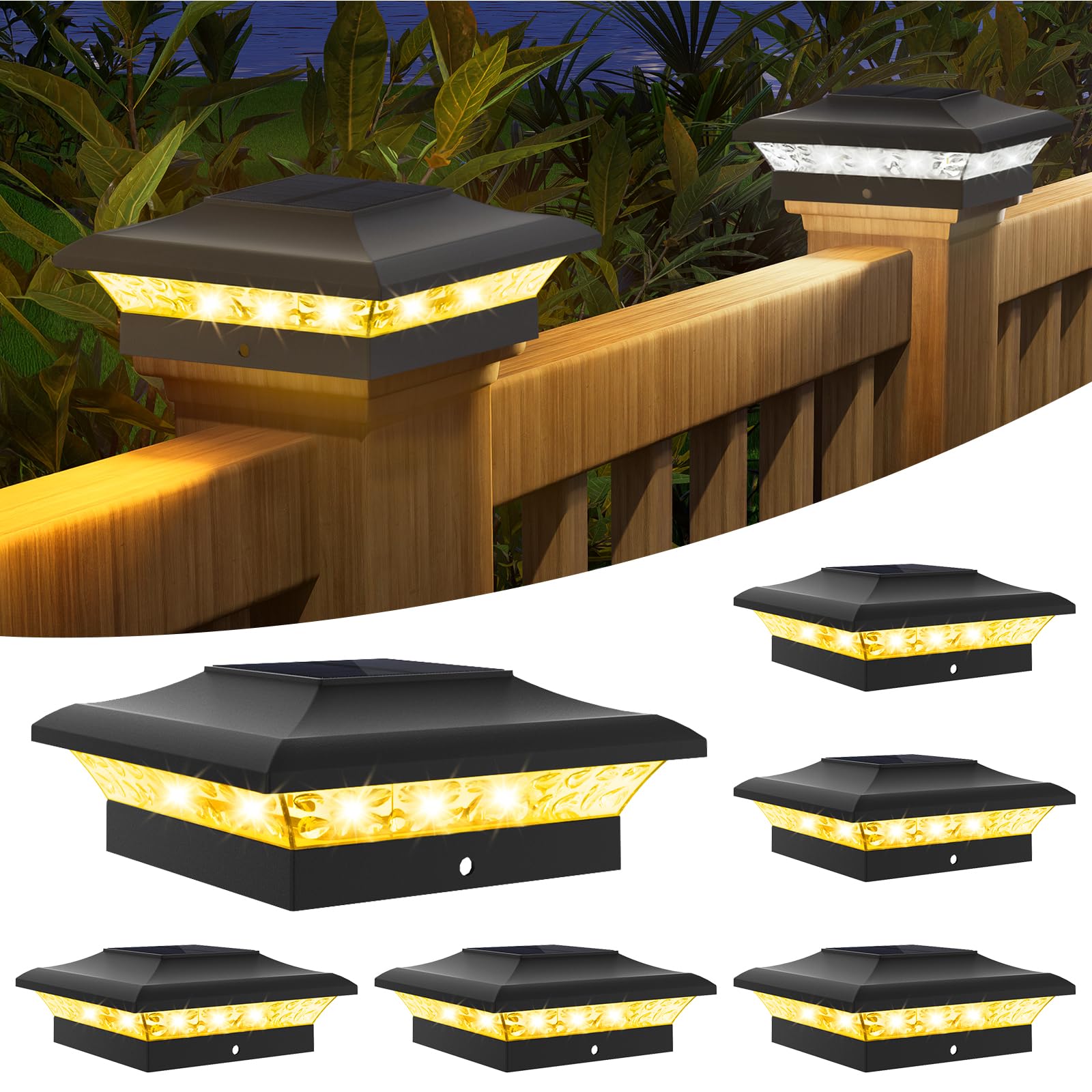 T-SUNUS Luci Postali Solari, Lampade Solari da Giardino 9X9 10X10 con 2 Modalità, Impermeabile IP65, Solare Pilastro Giardino per Recinto Mazzo Pali 3000K e 6000K 6 Pezzi