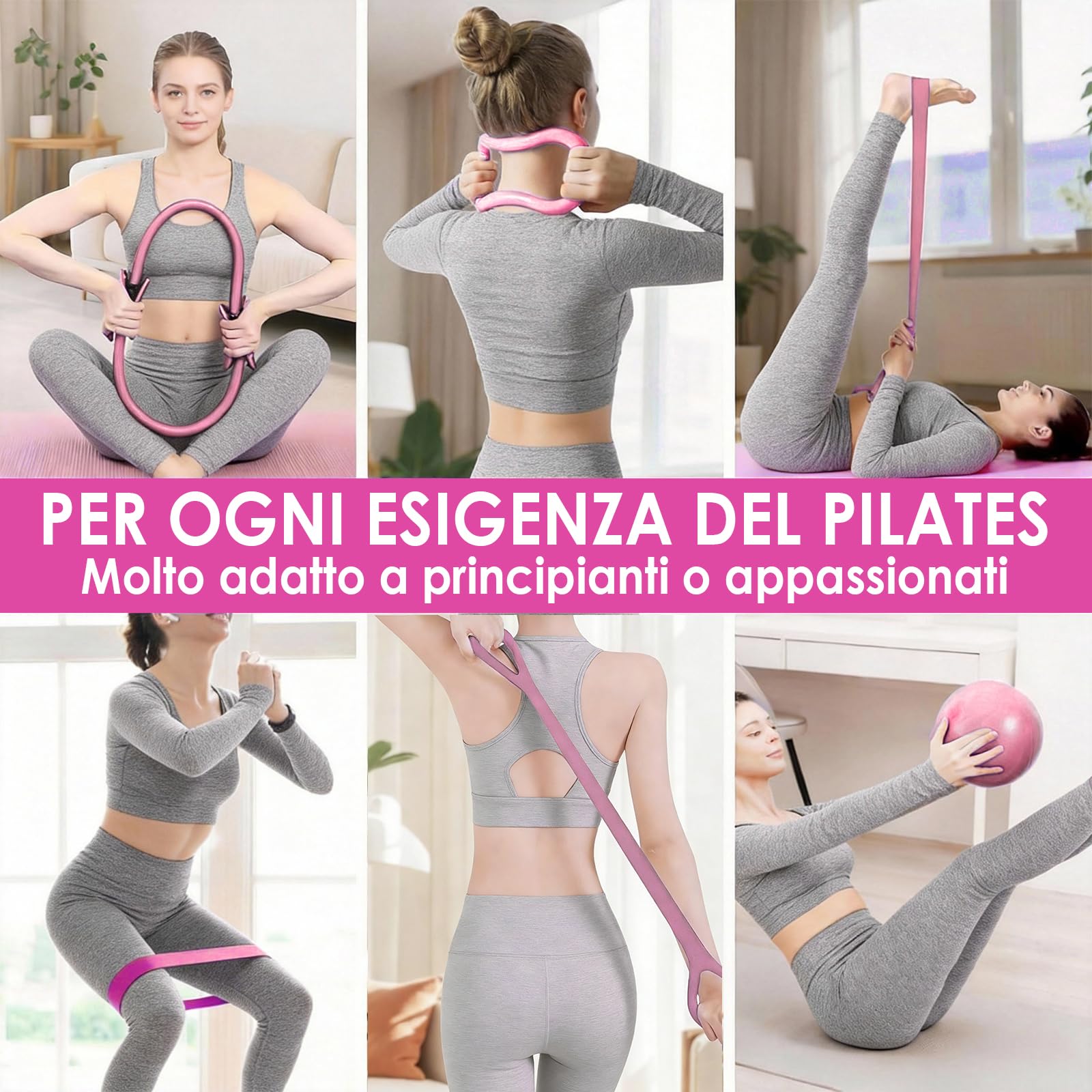 SCANTEE Pilates Essential Kit 13 Pezzi, Attrezzi Pilates per Casa, con Fasce di Resistenza, Palla da yoga, Calzini da Pilates, Cinghia da yoga, Borsa per il Trasporto, Attrezzo Pilates per la Casa, Ro