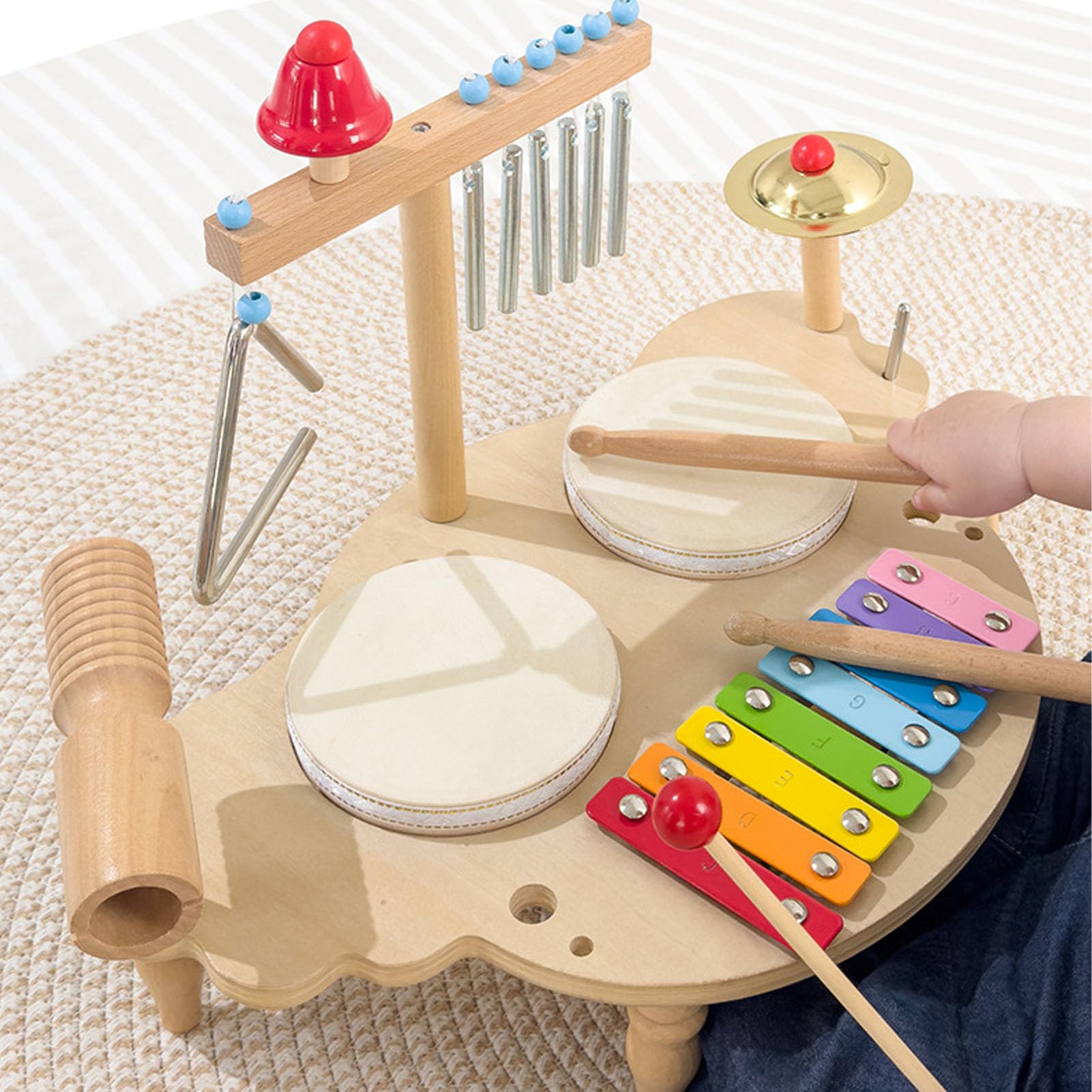 Alomejor Zestaw Muzyki dla Niemowląt, Zestaw Instrumentów Perkusyjnych dla Dzieci z Drewnianymi Instrumentami Perkusji żelaznej dla Dzieci