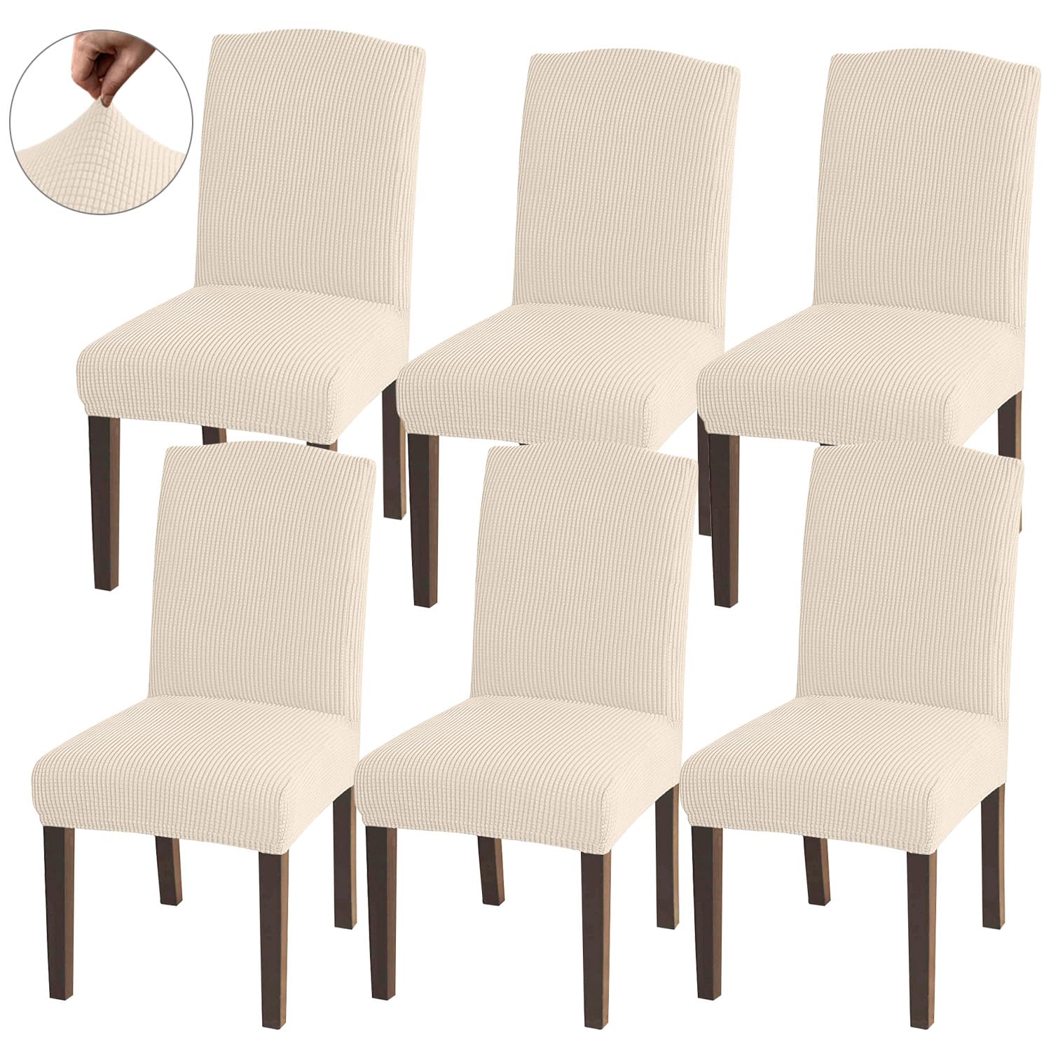 Granbest Hohe Dehnung Stuhlhussen, Universelle Passform Jacquard Esszimmerstühle Bezüge, Abnehmbare Stuhl Protektors für Esszimmer, Küche, Restaurant und Hotel (Set von 6, Beige)