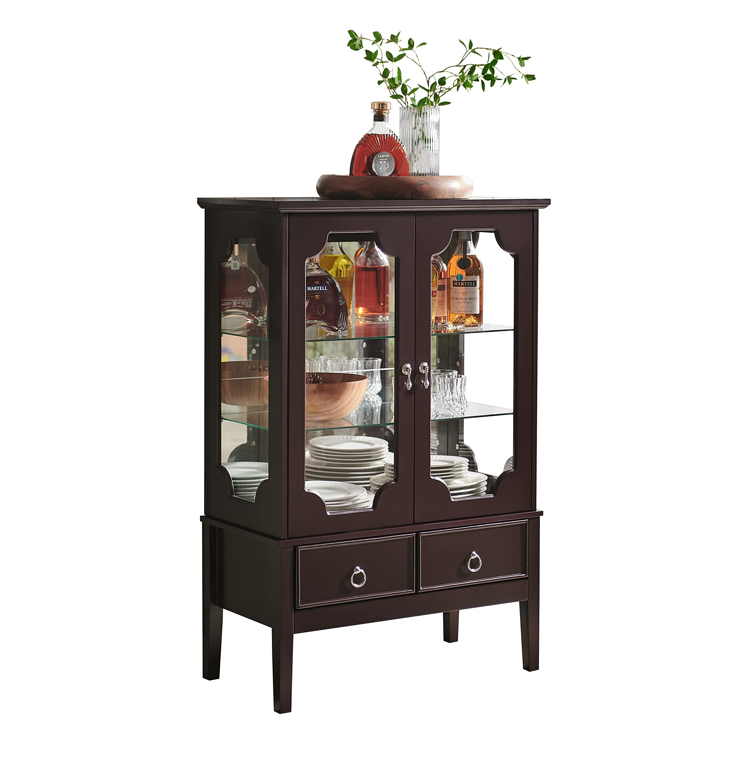KB DesignsCherry Curio Display Storage Accent Cabinet with Glass Shelves