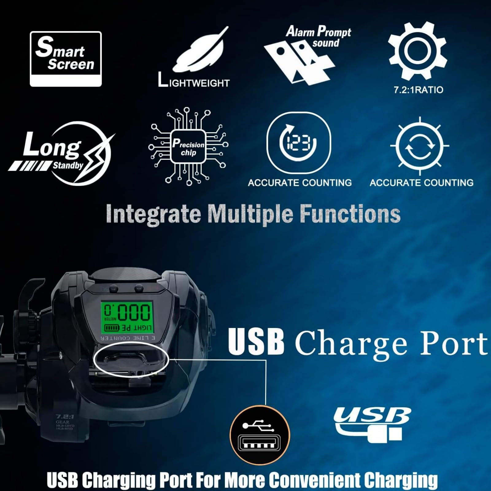 Digital Baitcasting Fishing Reel with LCD Display,8 oz Ultralight Electric Baitcaster Reel, 22-35 Lb Max Drag,6.3:1/7.2:1 Gear Ratio,Left/Right Handed,Compact Design for Freshwater & Saltwater