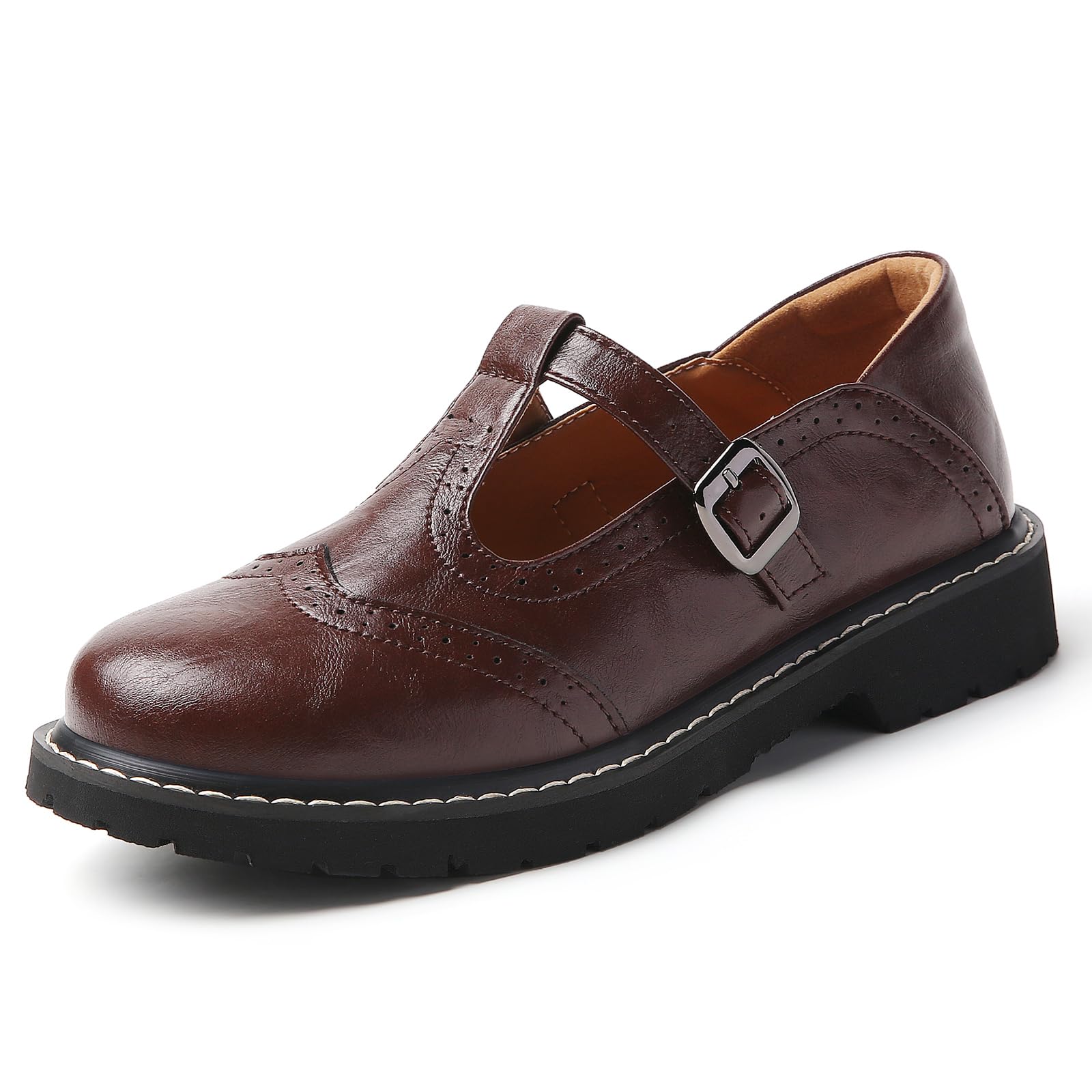 Mary Jane Shoes Women Platform Non-Slip Classics Brogues Round Toe T Ankle Strap Comfort Casual Oxford Dress Work Mary Jane Flat Shoes-image-13