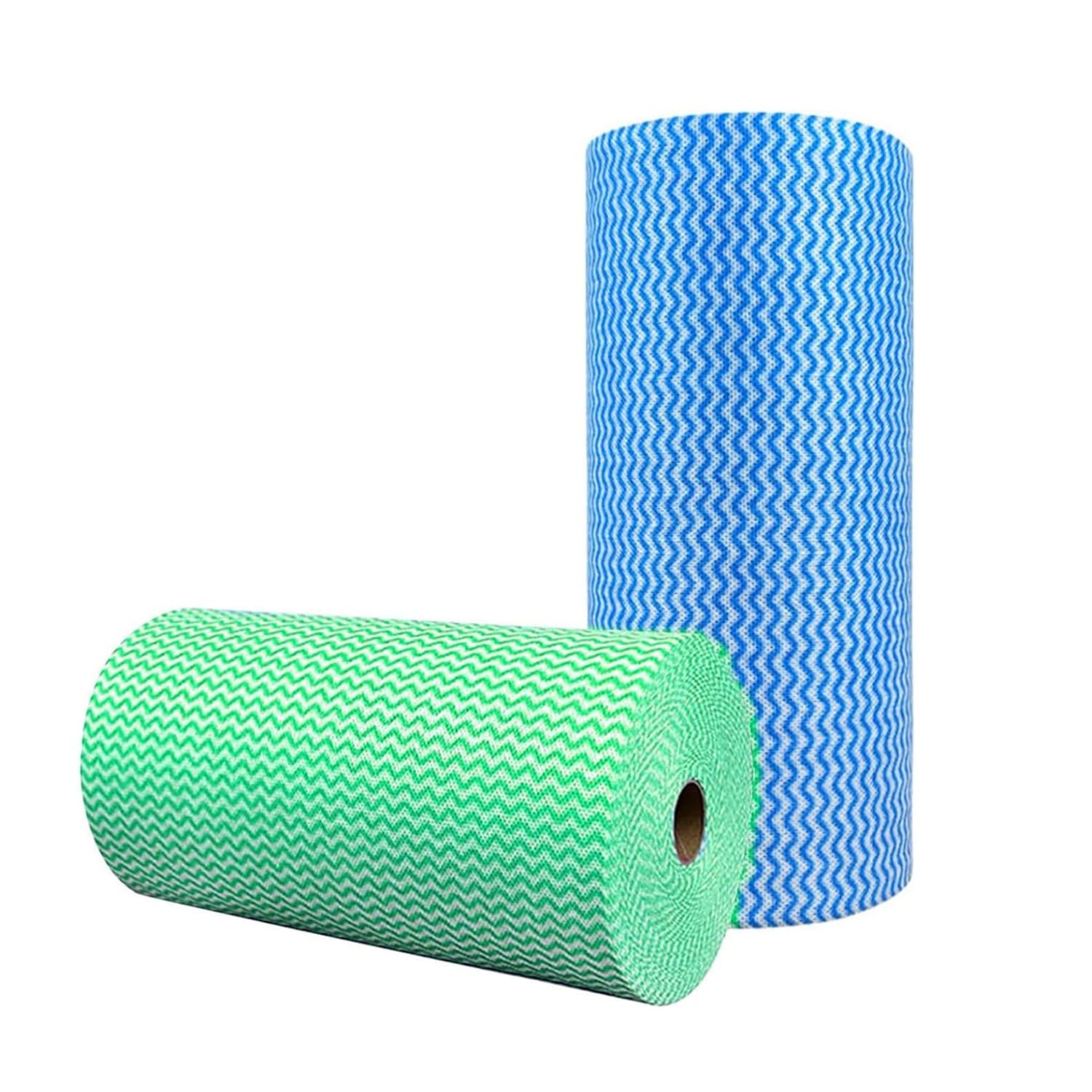 SUZZYVINE J Cloth Cleaning Cloth Roll, Soft and Quick-Drying Reusable Towel, 34 * 25cm, 50 Sheets/Roll, 2 Rolls, Blue Green