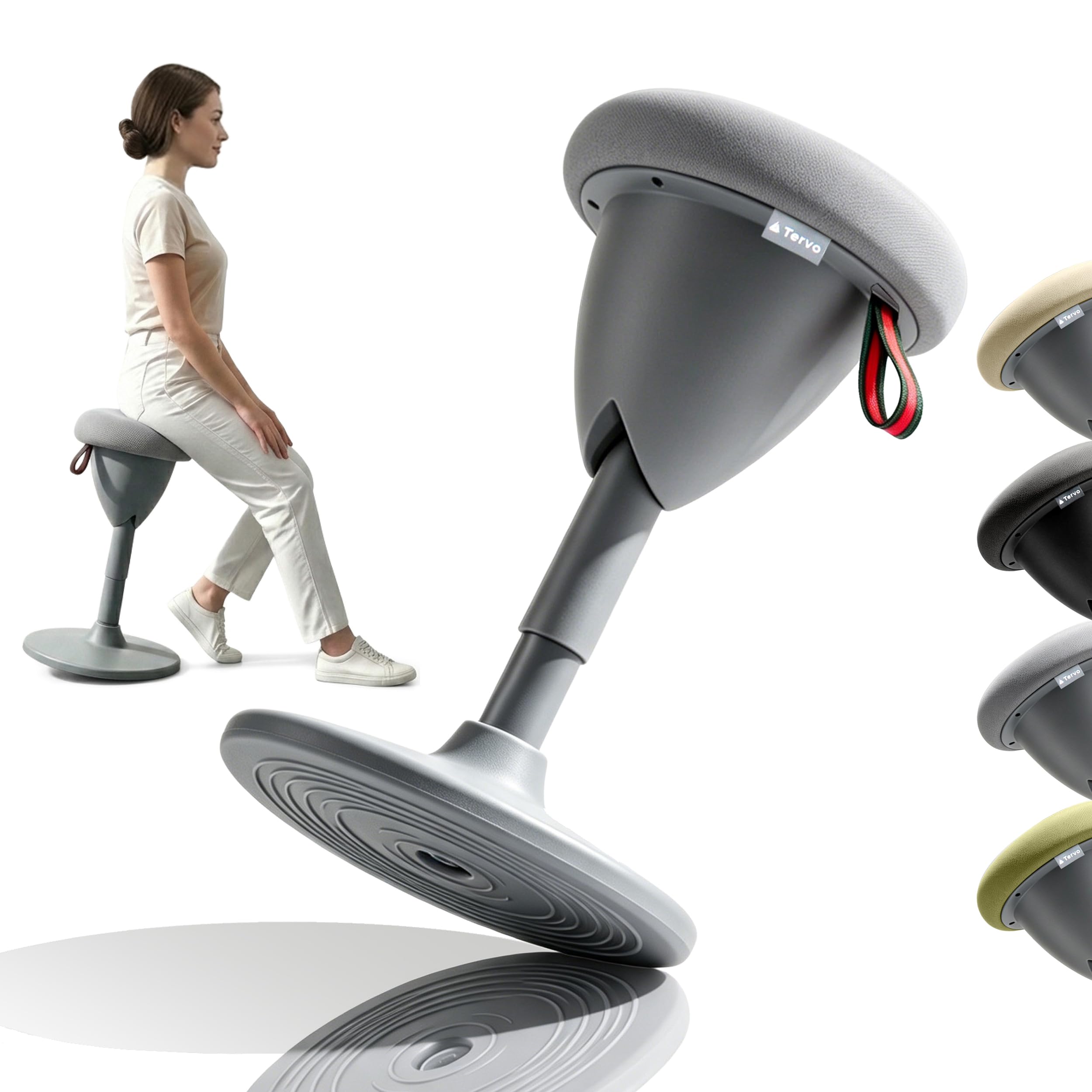 Tervo Model W | Wobble Stool | Ergonomic Standing Desk Chair | Anti-Slip Design for Active Sitting | Height Adjustable Sit Stand Stool for Adults | (Grey, 19-27 Inch)