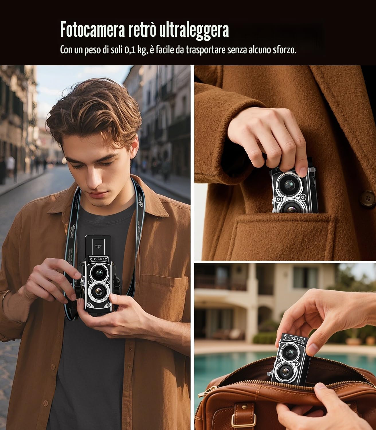 Mini fotocamera digitale retrò, Mini Macchina Fotografica Digitale Vintage 1080p FHD video 12MP autofocus punto e scatta, Fotocamera Tascabile compatta con scheda da 16 GB