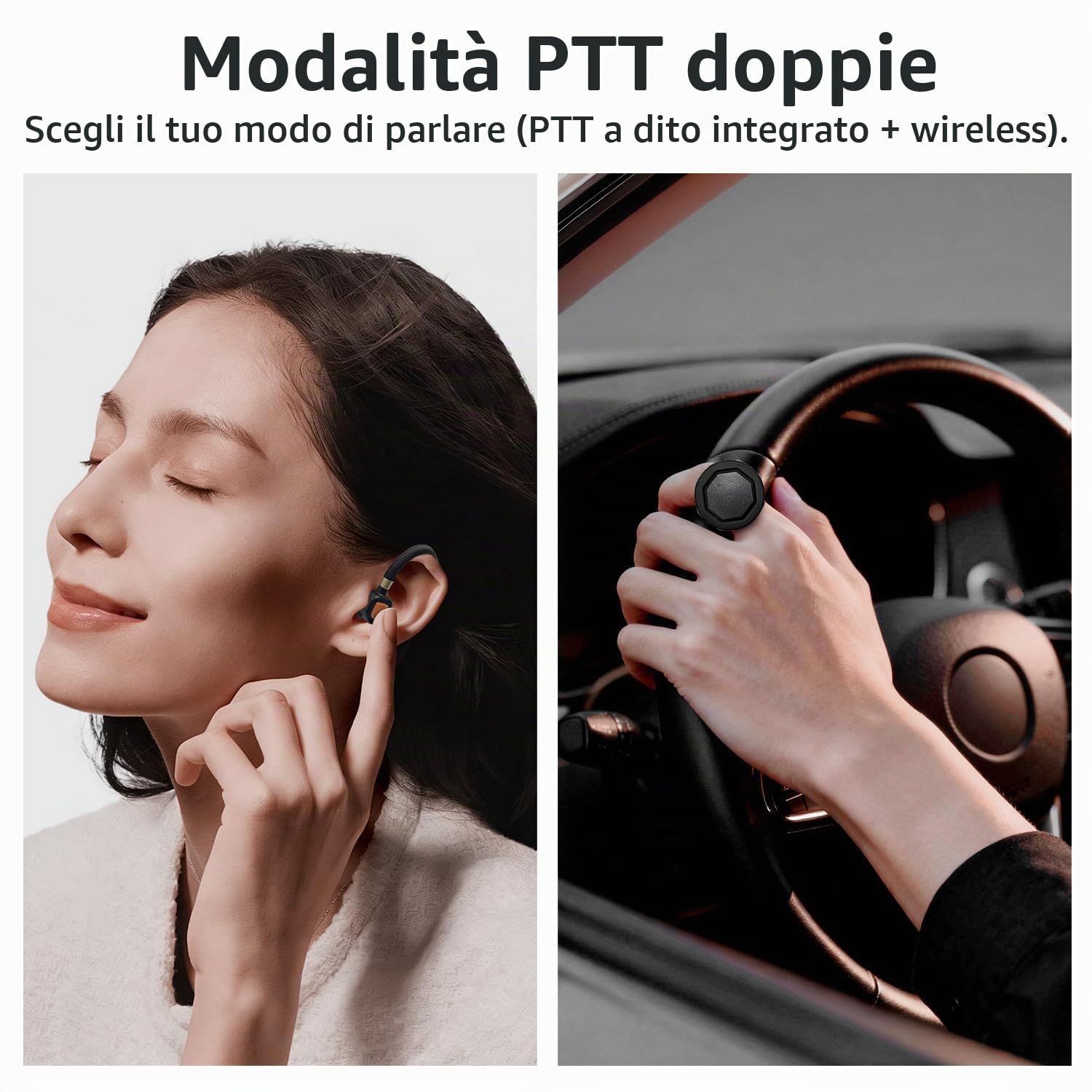 Auricolare wireless per walkie talkie con adattatore Bluetooth e Finger PTT, cancellazione del rumore, auricolare radio bidirezionale con gancio girevole a 180°, batteria 10H, ricarica di tipo C per