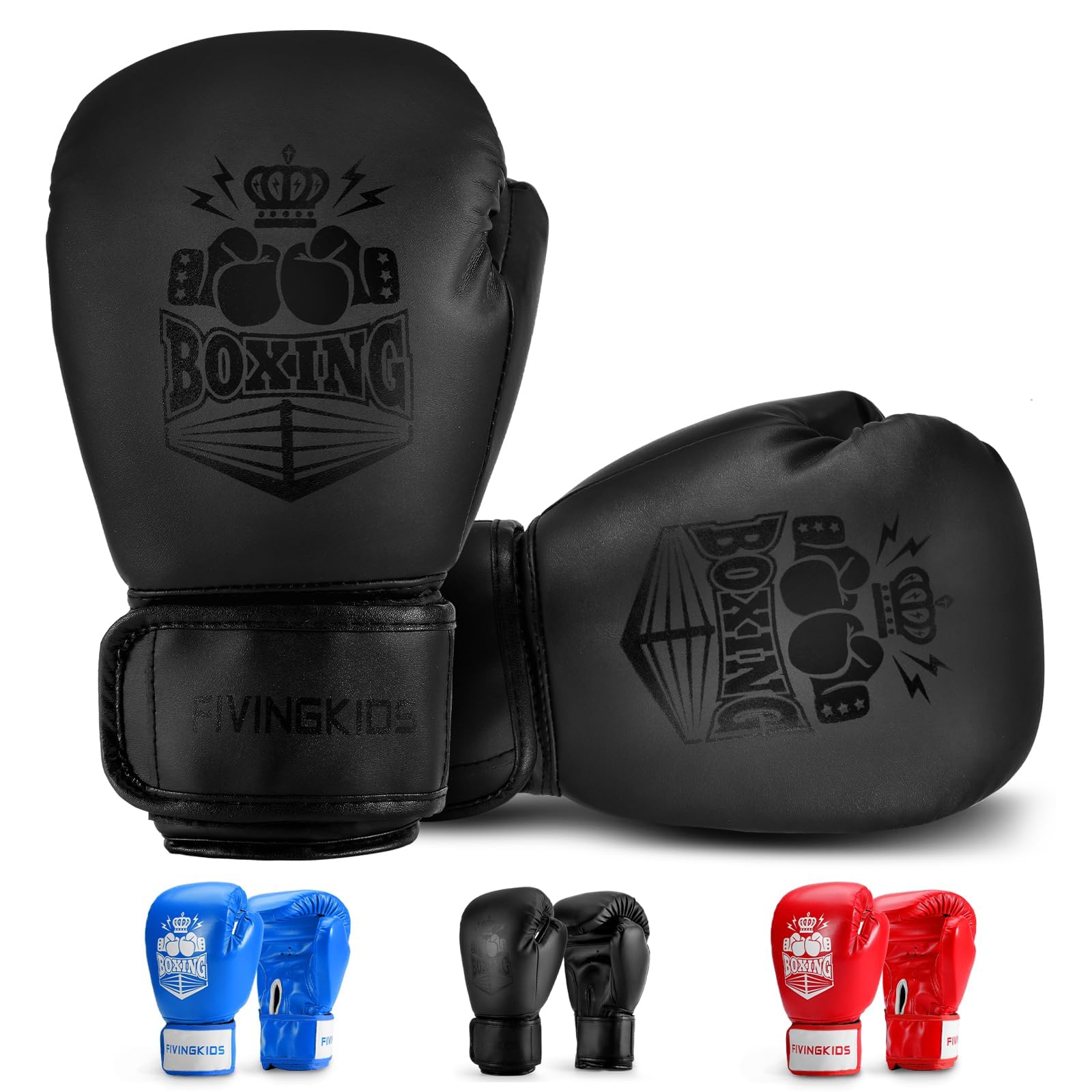 Kids Boxing Gloves for Boys and Girls,Youth Boxing Training Gloves for 3-15,Kids Sparring Boxing Gloves for Punching Bag, Kickboxing, Muay Thai, MMA (Black, 6oz)