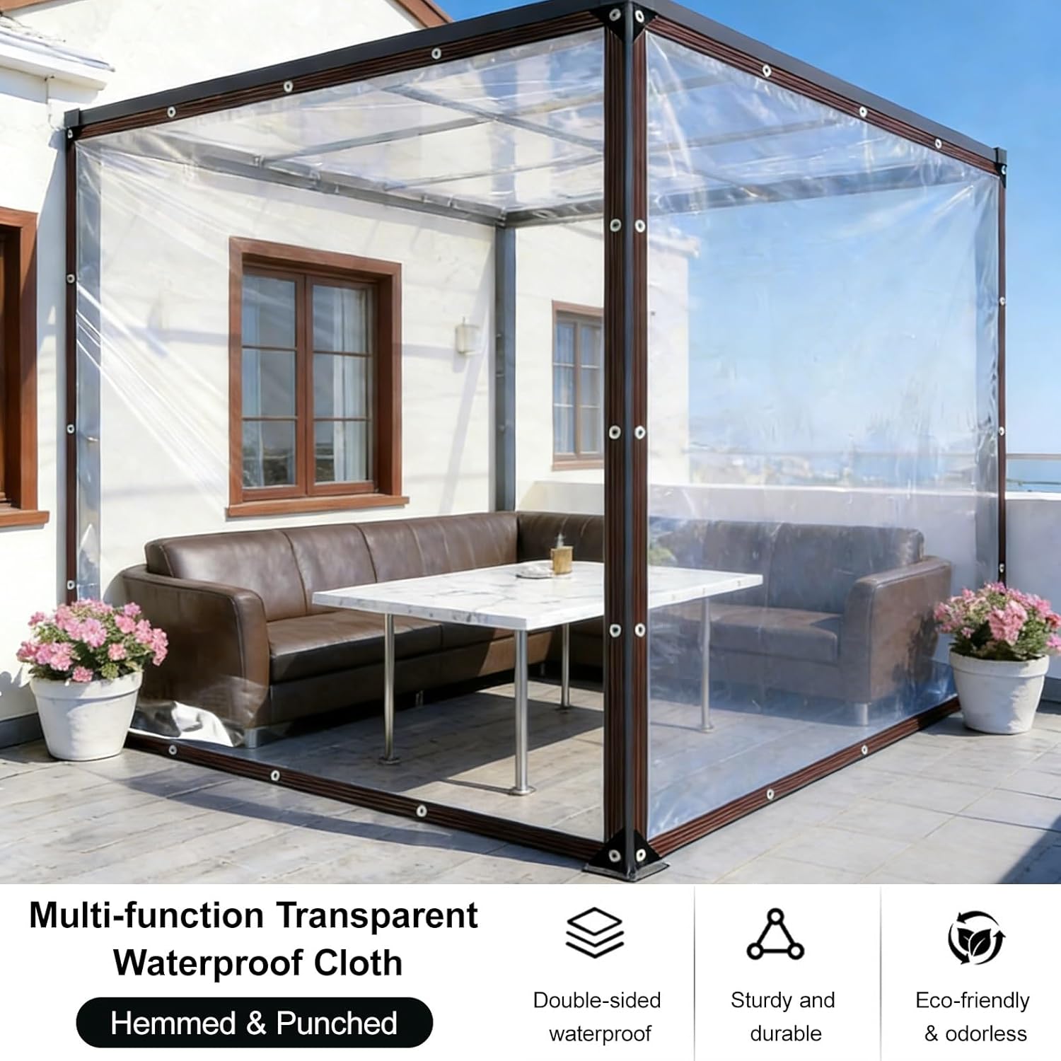 Outdoor Patio Heavy-Duty Tarpaulin with Rustproof Grommets Vinyl Curtain Waterproof Curtain for Patio Covering Henhouse Porch Canopy Plant Camping, Good Light Transmission(5x6m/16.4x19.7ft)