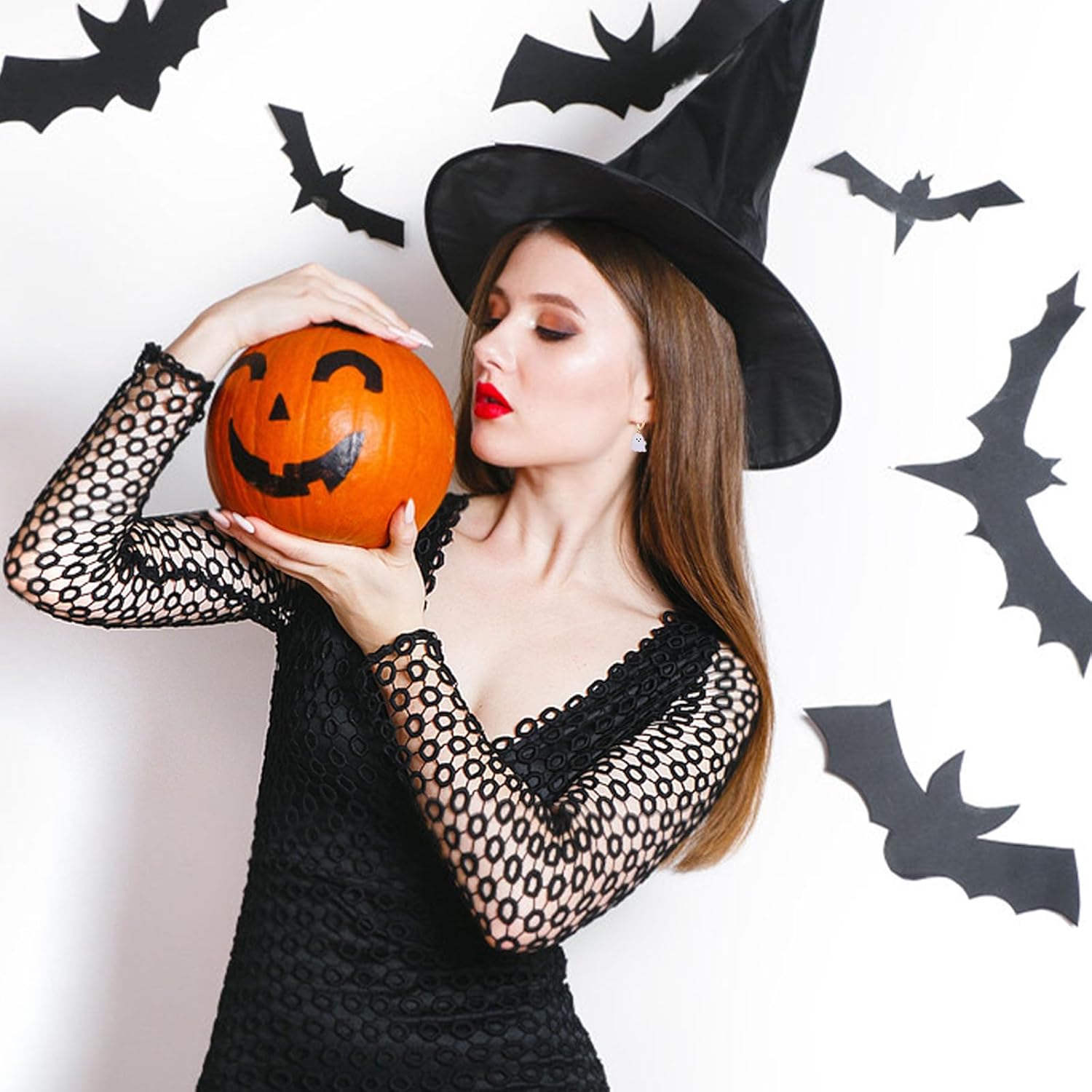 Pumpkin & Ghost Small Hoop Earrings, Cute Halloween Ghost Pumpkin Earrings Holiday Huggie Hoops for Women Halloween Cosplay Costume Jewelry - Image 5