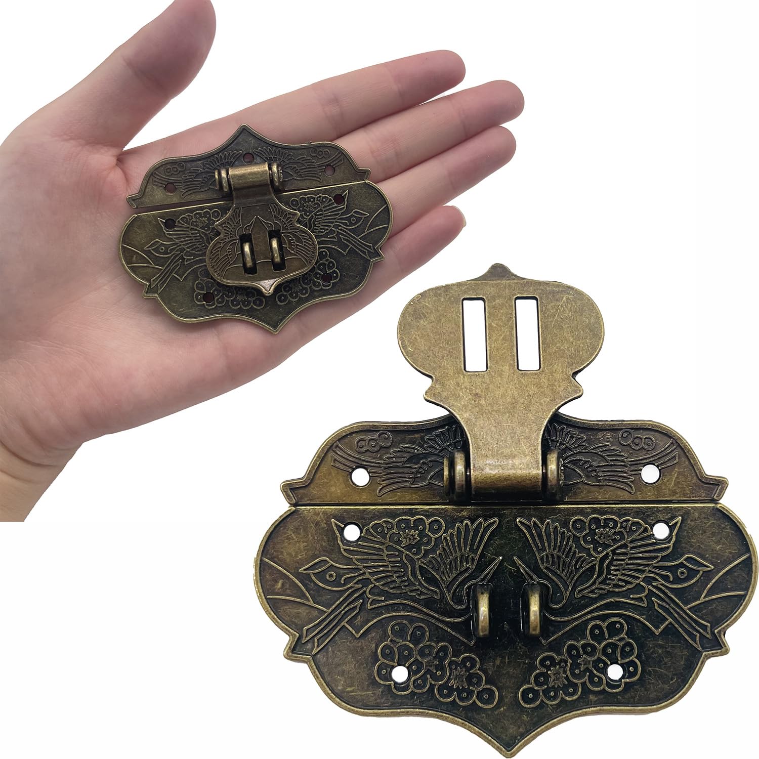 PEZEEU Vintage Design Embossing Latch Hasp Clasp Lock Retro Style Mini Clasps Hardware Engraved Designs Hasp Latch for Wood Drawer Jewellery Box Case Cabinet Furniture Decorative Cabinet - Image 3