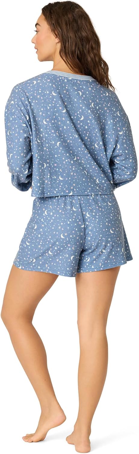 PJ Salvage womens Boyfriend Long-sleeve Top and Boxer Short Bottom 2-piece Pajama Set - Image 3