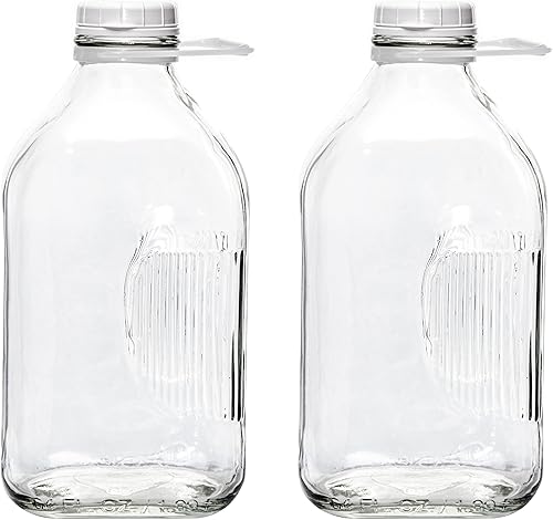 Miniatura 14 de The Dairy Shoppe Botella de vidrio para leche de vidrio pesado con tapa de 48mm, estilo cremería (64 oz/1 pk, media galón)
