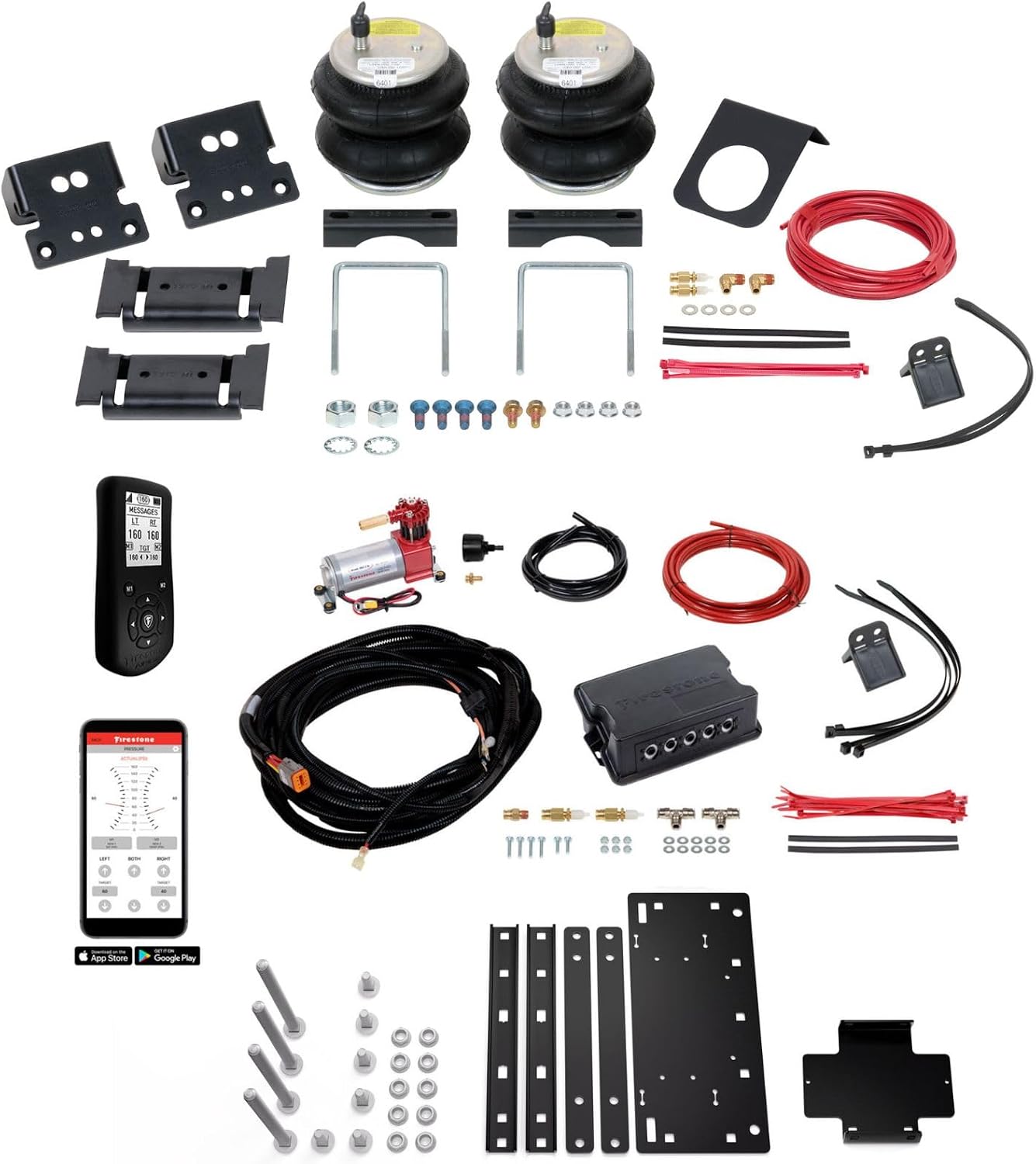 TrendsAuto Firestone Airide Ride-Rite Rear Air Spring Kit with Air Command Single Wireless App & Remote Standard Compressor fits 2013-2026 Ram 3500 4WD with 0" Lift | Includes TrendsAuto Decal