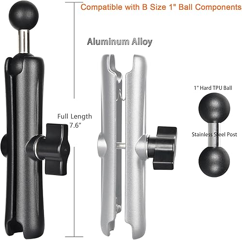 Miniatura 2 de Brazo de doble enchufe de 1 pulgada con adaptador de bola doble, brazo de extensión de aleación de aluminio para tamaño RAM B, se adapta a soporte