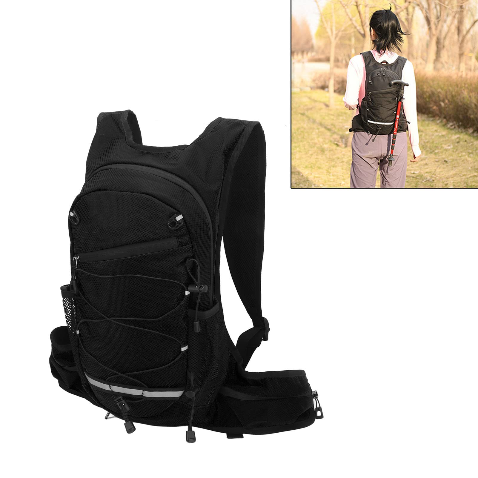 Mochila para Bicicleta Mochila de hidratación para Bicicleta de Nailon Ultraligera Plegable Impermeable con Tira Reflectante para Ciclismo y Senderismo al Aire