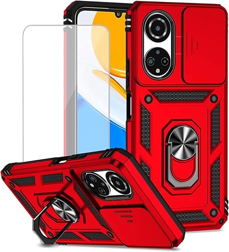 Funda para Honor X7, CMA-LX2 CMA-LX1 con protector de pantalla de vidrio templado y cubierta de cámara deslizante, soporte de anillo magnético para