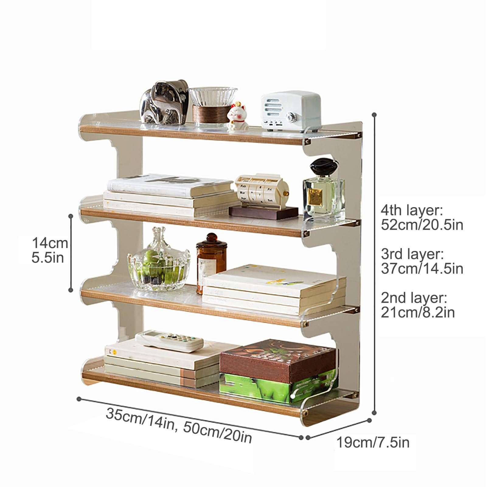 Estantería de escritorio, organizador de escritorio, estantería acrílica multicapa para libros, estante organizador de encimera para oficina en casa, sala de estar, dormitorio (negro, 35 * 52 cm /
