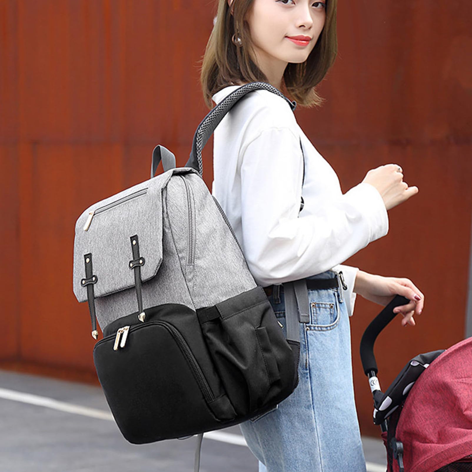 DECHOUS Wickelrucksack aus Oxford Stoff mit Doppelter Schultertasche Großer Mehrzweck und Großem Fassungsvermögen für Mamas und Babys zur Nutzung Unterwegs