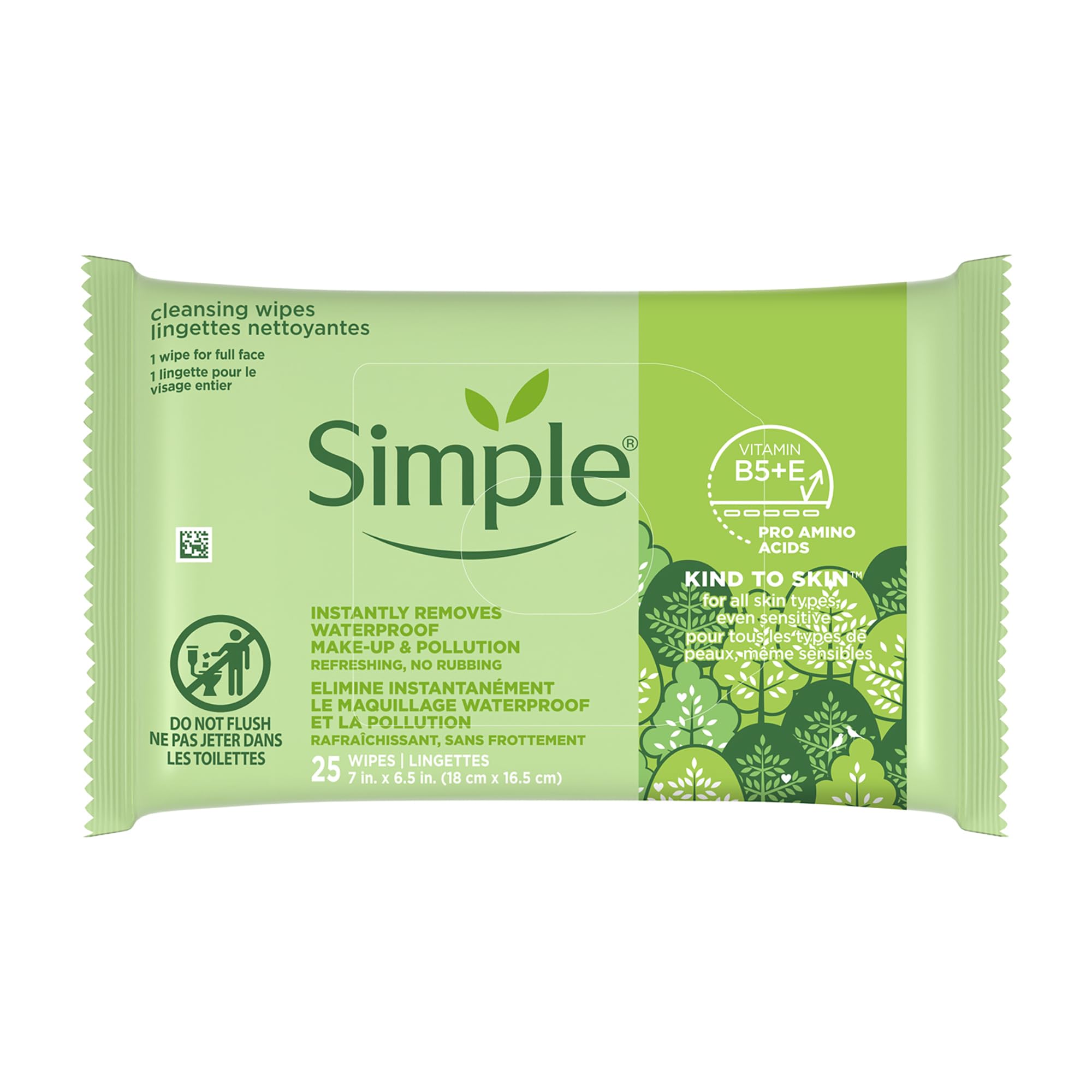Simple Kind to Skin Facial Wipes Gentle and Effective Makeup Remover Cleansing Free from color and dye artificial perfume and harsh chemicals 25 Wipes