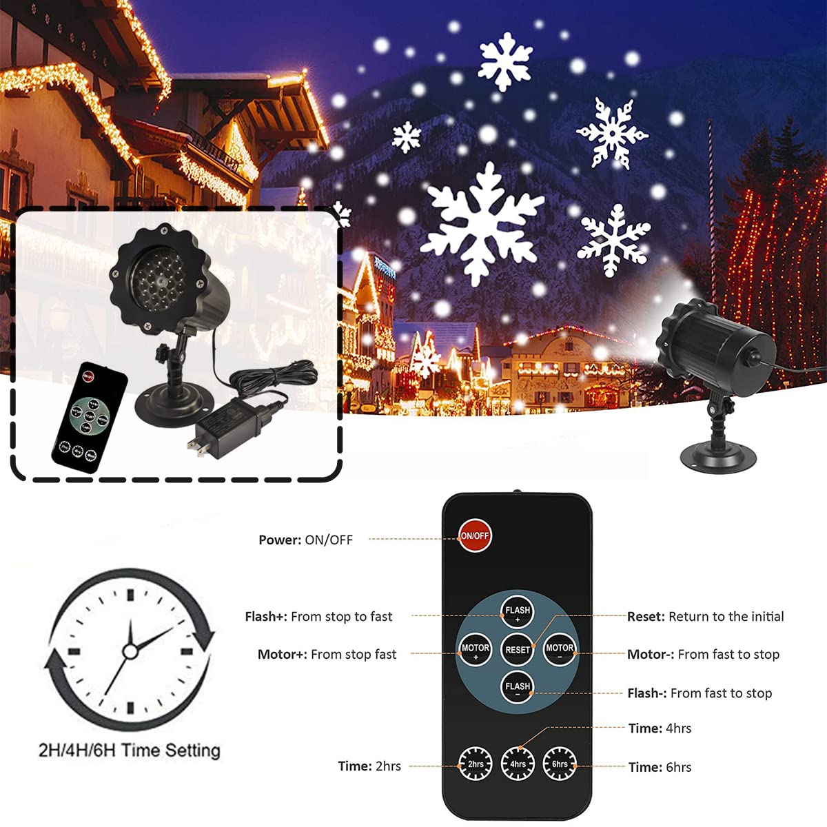 Proyector Luces Navidad, LED Proyector Copos De Nieve, Luces De Proyección Impermeable, Decoración Proyector Luz con Control Remoto, Exterior Lámpara De Proyección para Navidad Halloween
