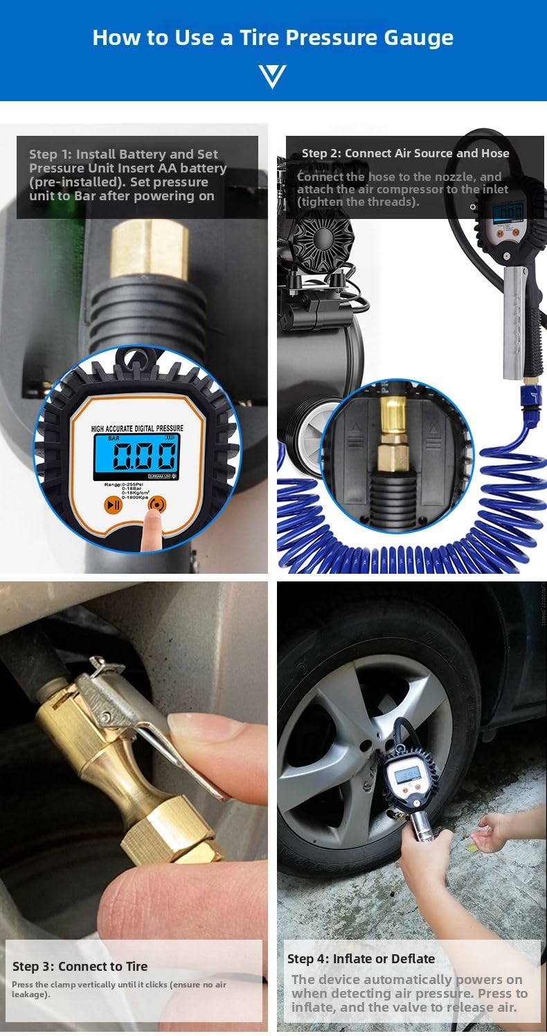Manometro Digitale Gomme Auto 0-255PSI Alta Precisione | Per auto, per moto, SUV, camion, bici, per versatile officina per casa, sicurezza stradale massima garanzia