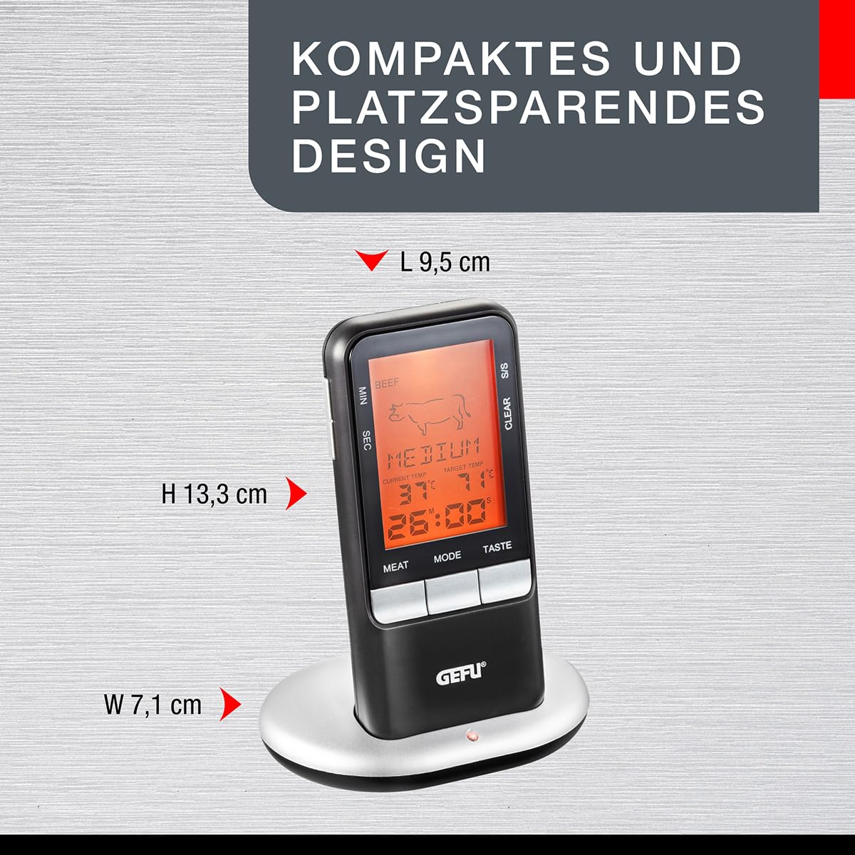 GEFU Funk-Bratenthermometer HÄNDI - Digitales Grillthermometer mit Timer