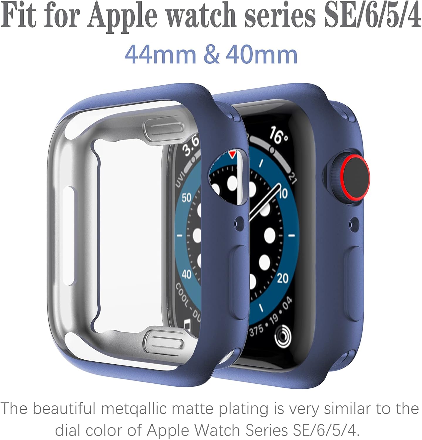 Wugongyan Case Compatible with Apple Watch Series SE/6/5/4 Screen Protector Matte Plating Soft TPU Full Screen Cover for Apple Watch Series 40mm 44mm (Blue, 40mm)