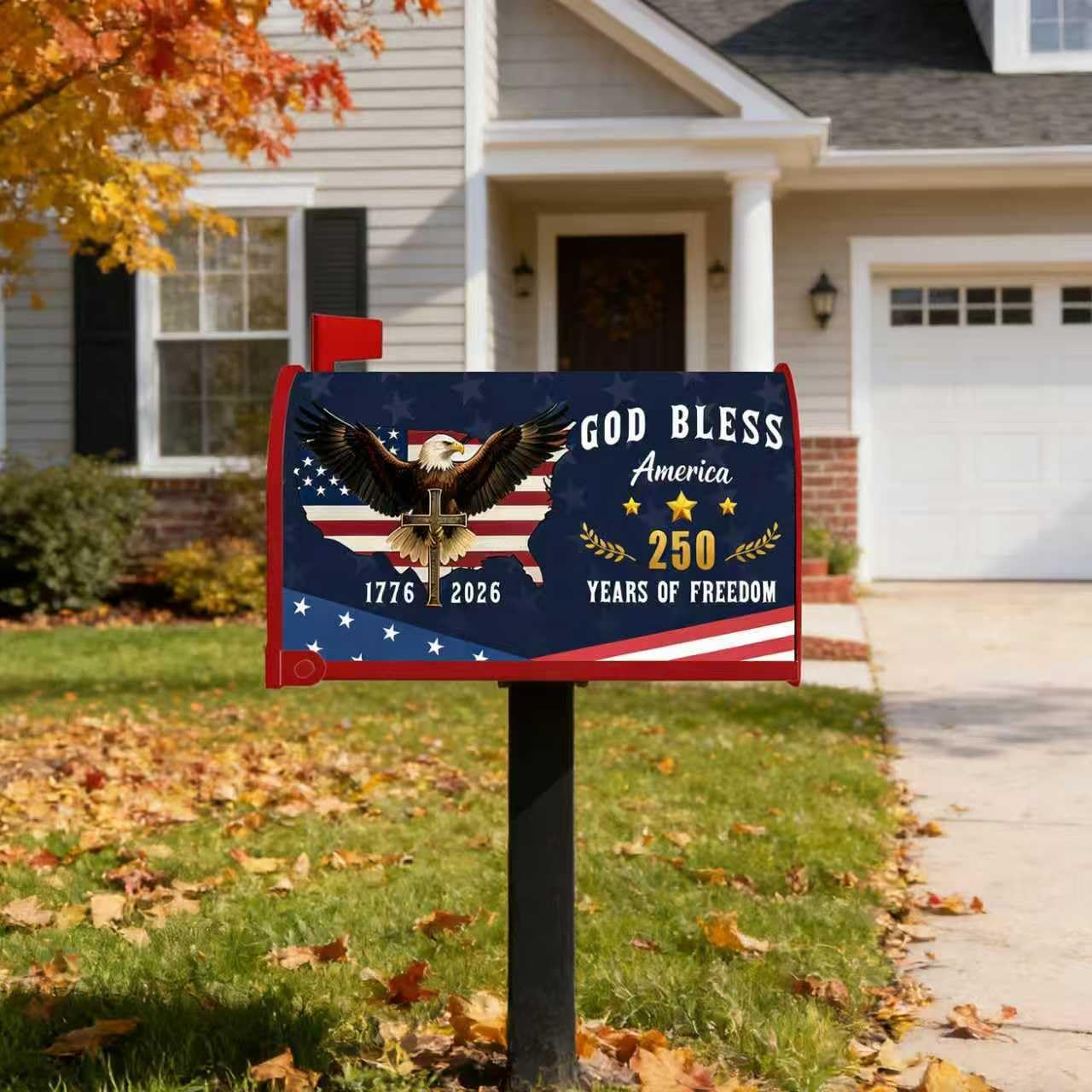 250 Anniversary USA Mailbox Covers Magnetic Standard Size, God Bless America Waterproof Mailbox Wrap, American Flag Outdoor Garden Yard Decor 21" X 18"
