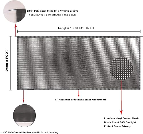 Miniatura 136 de Tentproinc Pantalla parasol para toldo, 8 pies x 13 pies 3 pulgadas (apta para toldo de 14 pies), protector solar de malla para autocaravana, cámper