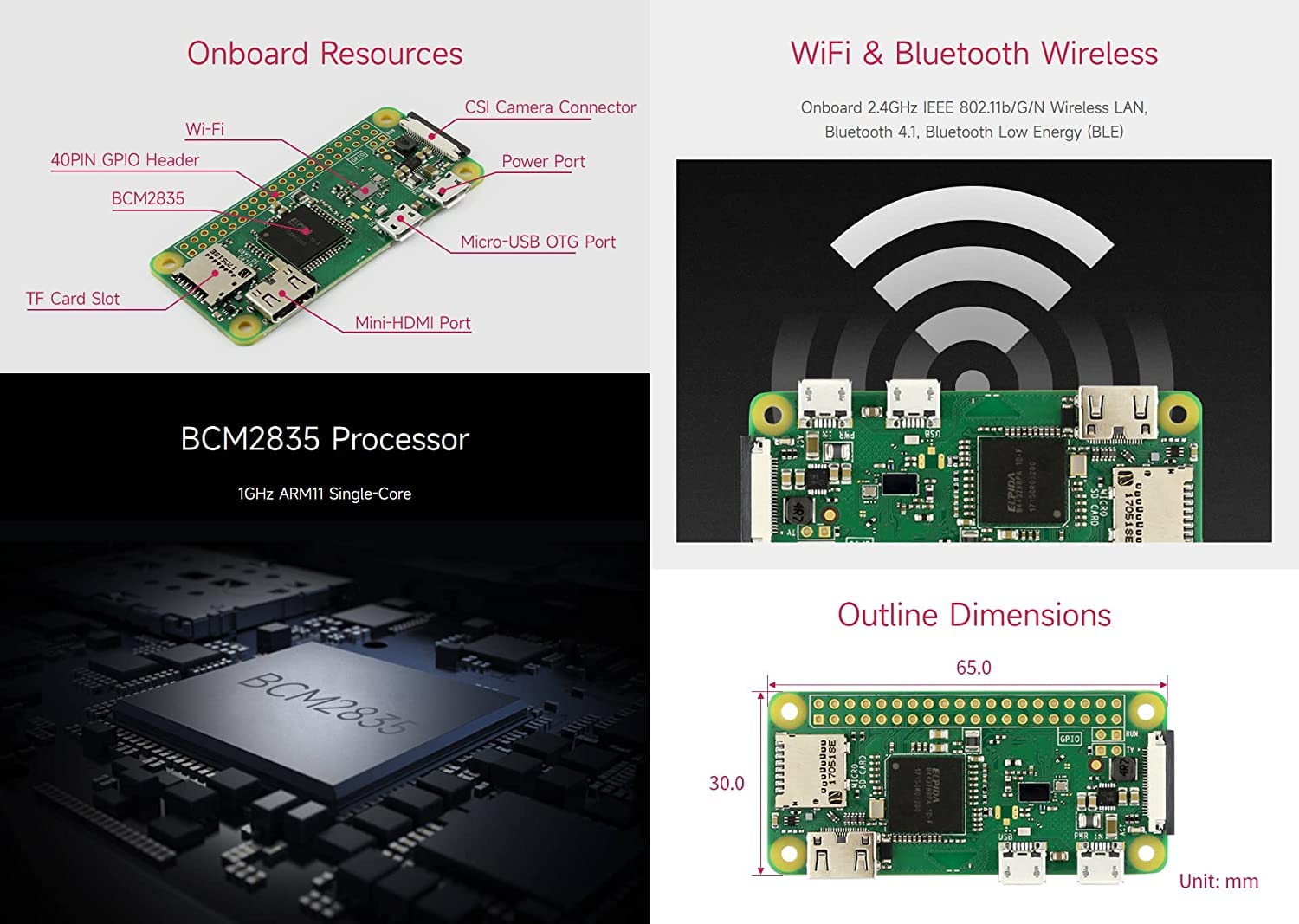 Raspberry Pi Zero WH Kit de démarrage complet 8 en 1 | Comprend Pi Zero WH, 2 boîtiers, carte 32 Go, mini HDMI, micro USB, alimentation 5 V 3 A pour projets de bricolage