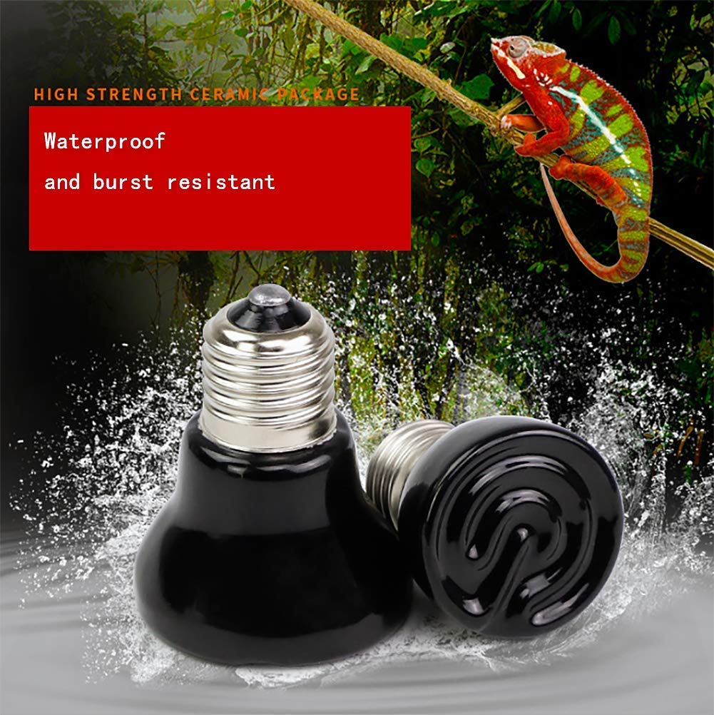 KIMROO 50W Mini Reptile Heat Lamp Bulb(2 Pack) E26/E27 Base,AC110-120V,Pet Infrared Ceramic Heat Emitter, or Reptile Like Lizard,Tortoise,Brooder Coop, Aquarium,Snake,No Light,Black - image 4