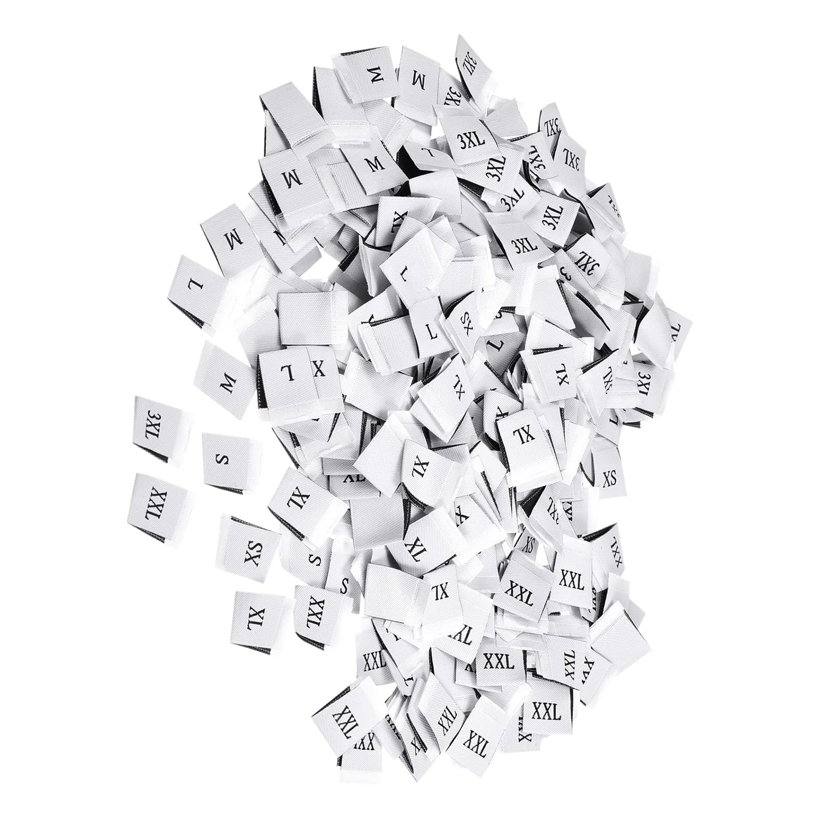 TA-VIGOR Clothing Sewing Size Label, XS/S/M/L/XL/XXL/3XL Sizes Woven Letter Size Markers for T Shirts Pants Hats Garment Sewing, White Pack of 350