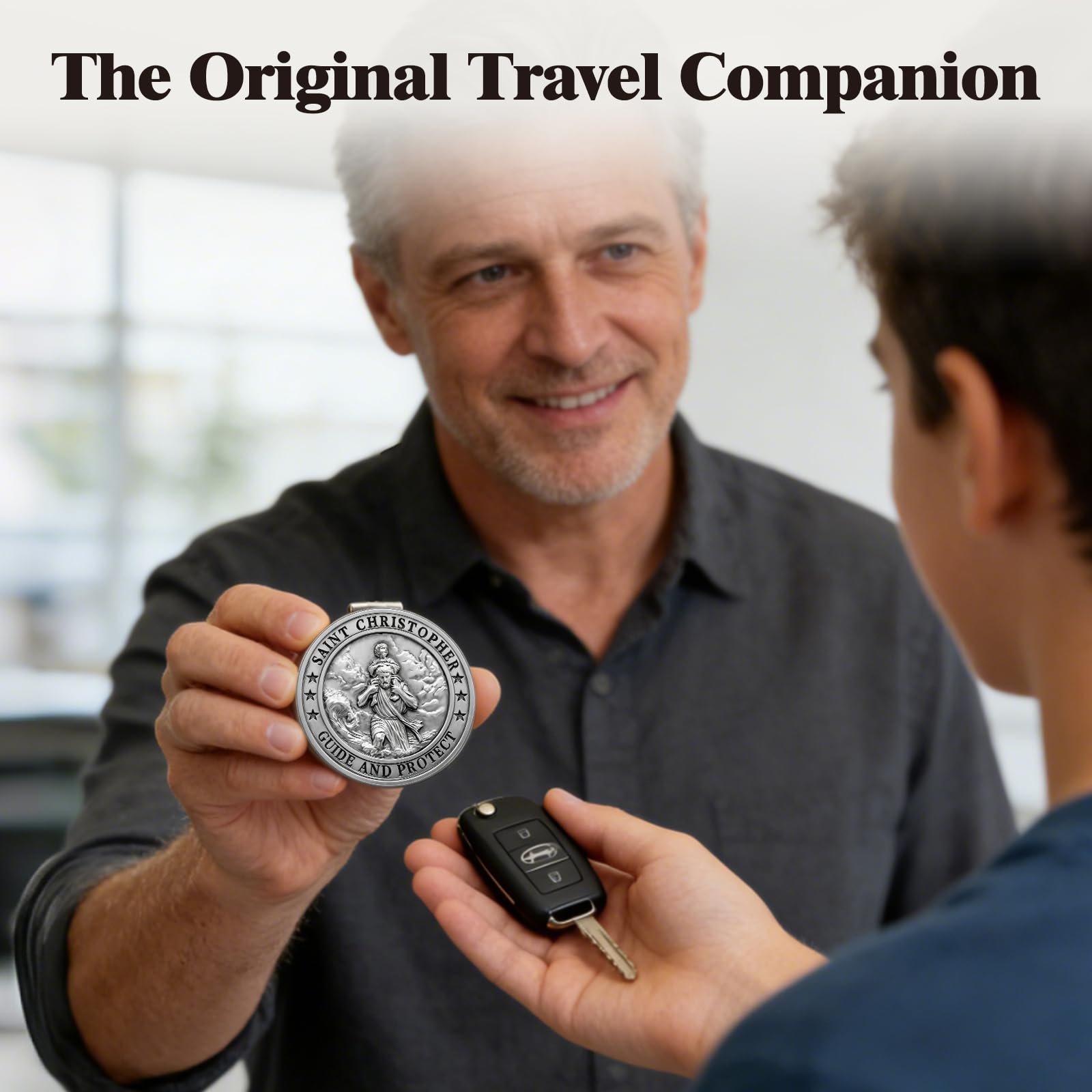 Saint Christopher Medal for Car Metal St Christopher Car Visor Clip Gifts for Catholic Men Talisman for Safety — view 4