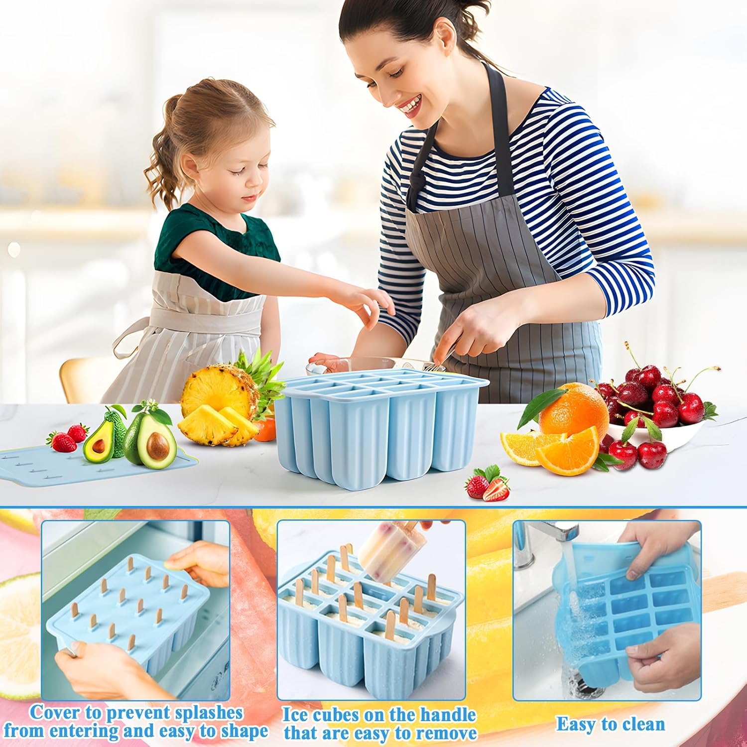 Purpledi Moldes para Helados de Silicona, Molde para Helados y Polos, Set de Moldes para Polos DIY sin BPA para Niños, Moldes Reutilizables para Polos