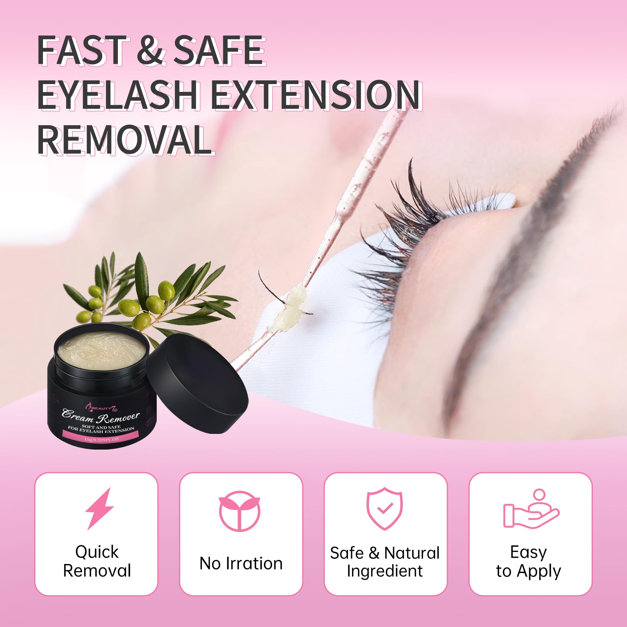Beauty7 Crème Remove Cils Extension 15g, Crème Dissolvant Colle d'extension Cils Rapide, Produit Pour Retirer Extension de Cils Inodore