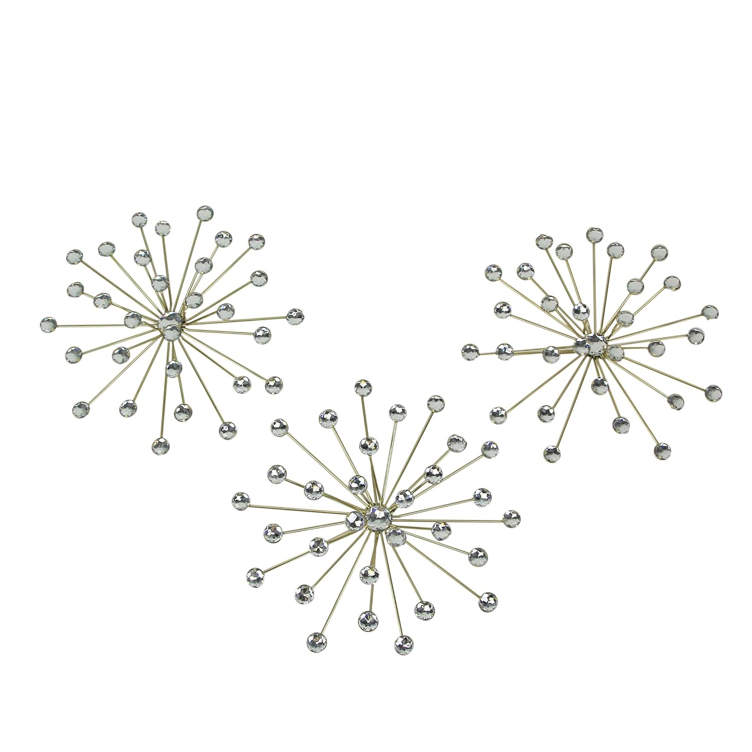 Elico Ltd. Set of 3 Gold Starburst Jeweled Metal Decorative Wall Art