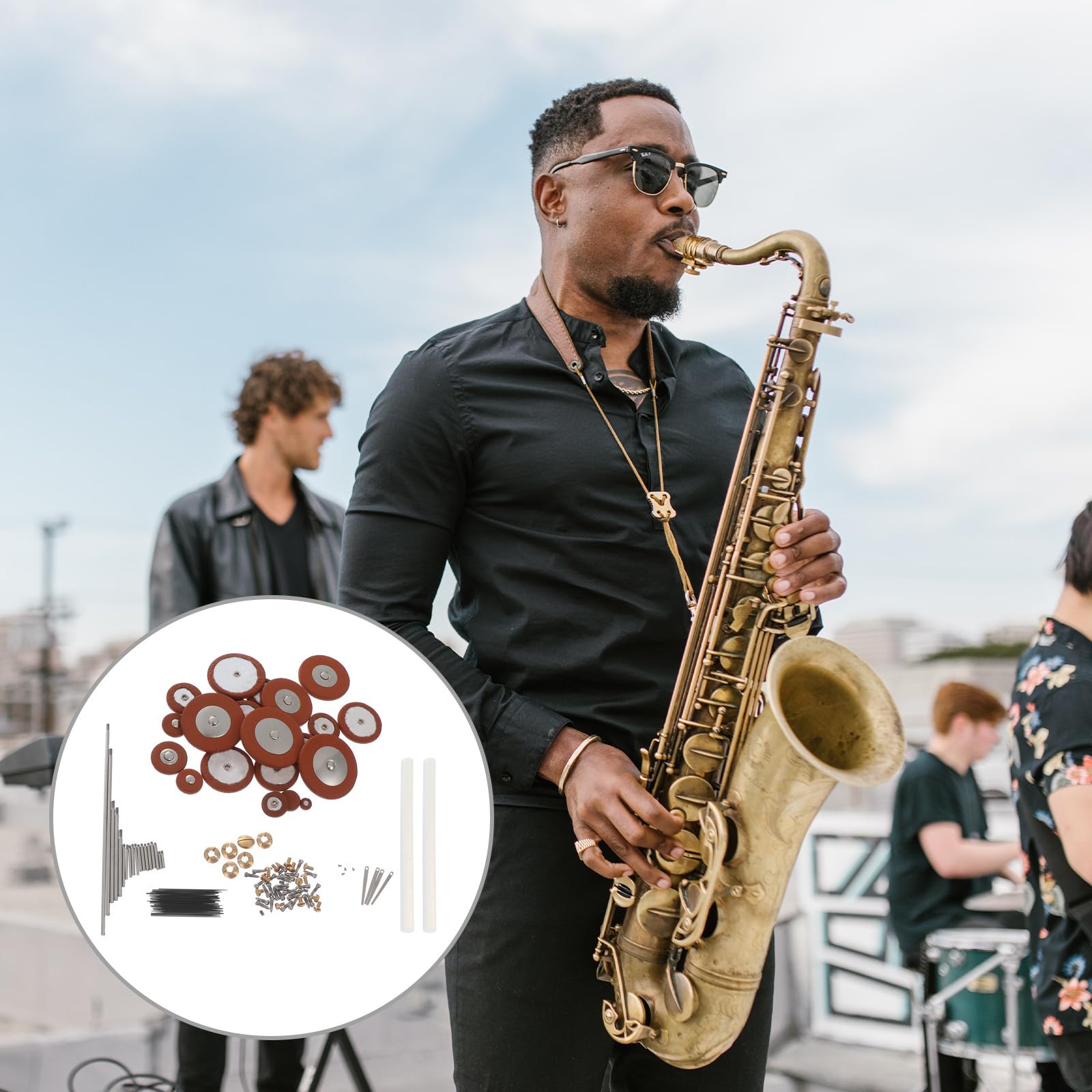 Kit de Reparación Tornillos y Muelles de Metal y Piel de Oveja Color Aleatorio para Saxofón Alto para Mantenimiento y Sustitución de Piezas Dañadas
