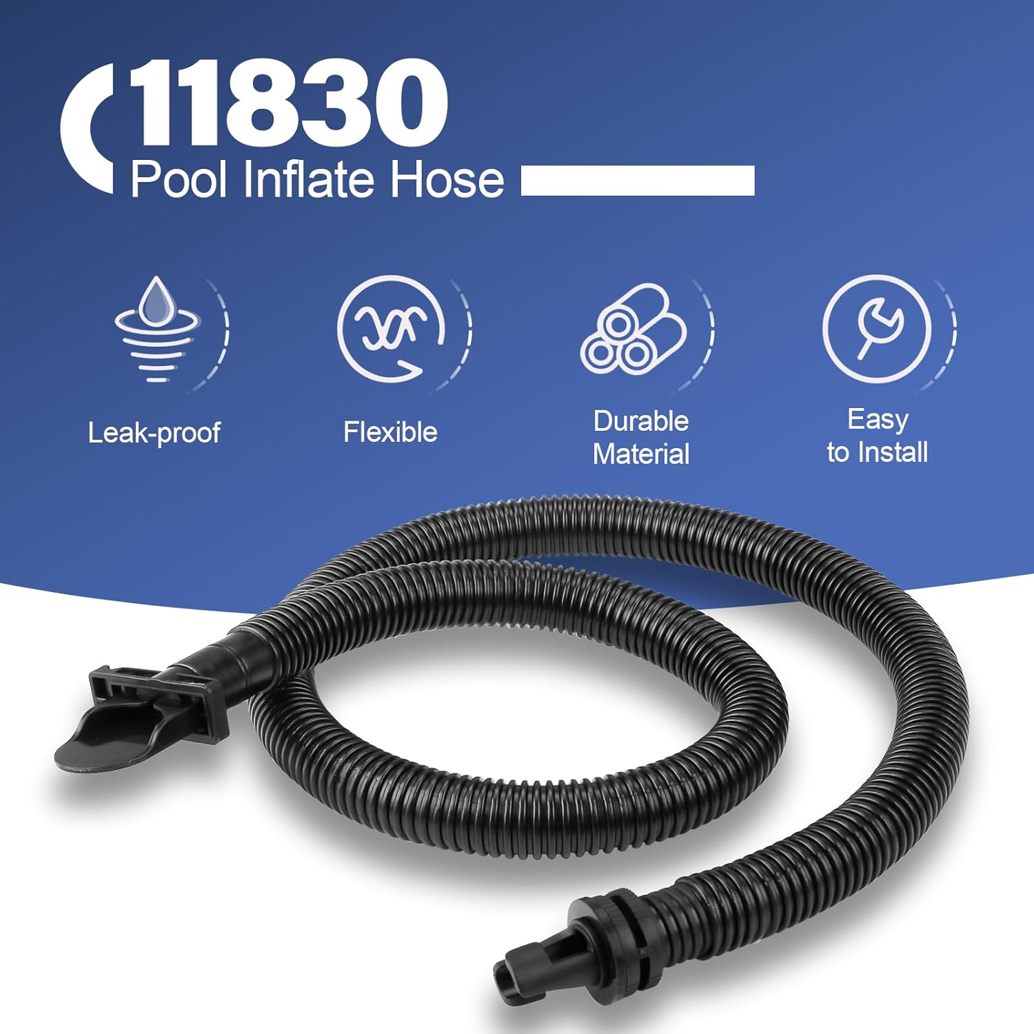 11830 Spa Cover Inflation Hose Replacement for Intex Pure Spa Hot tub Air Hose, Portable Spa Tub Inflate Tube with 12773 Pump Adapter - Black